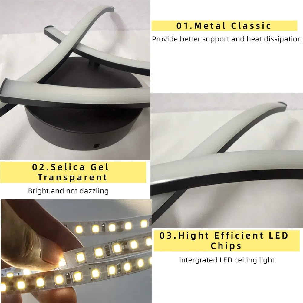 Modern Led Chandelier Black Semi Flush Mount Ceiling Light Fixture,Diy Hallway Light for Hallway, Entrance, Cafe,Living Room, Bedroom, Corridor, Porch image number 1