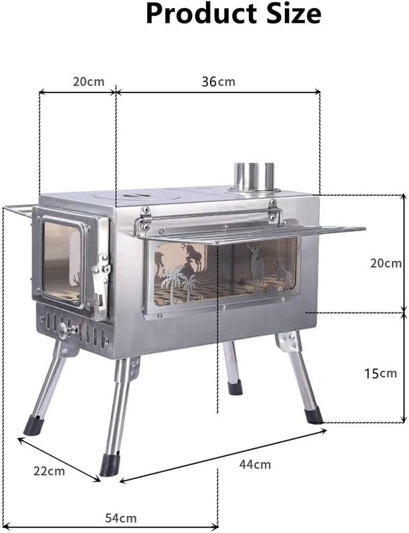 Portable Stainless Steel Camping Tent Stove Multifunctional Wood Burner with Both View Window, Outdoor Heater Cooker for Backpacking Hiking Fishing image number 3