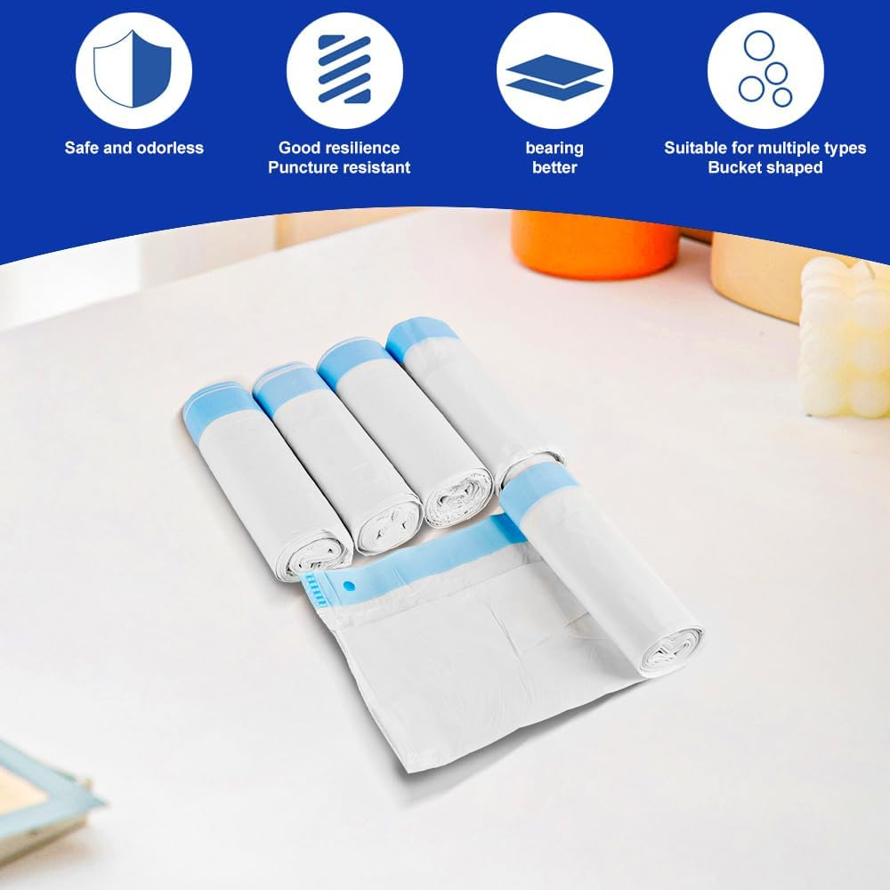 LUFEIS Pack of 75 Bin Bags, Bin Bags with Carry Handle, Self-Cleaning Cat Litter Box, Cat Litter Box Bags, Self-Cleaning Cat Litter Box with Drawstrings, Liquid-Proof, Durable, 5 Rolls image number 6