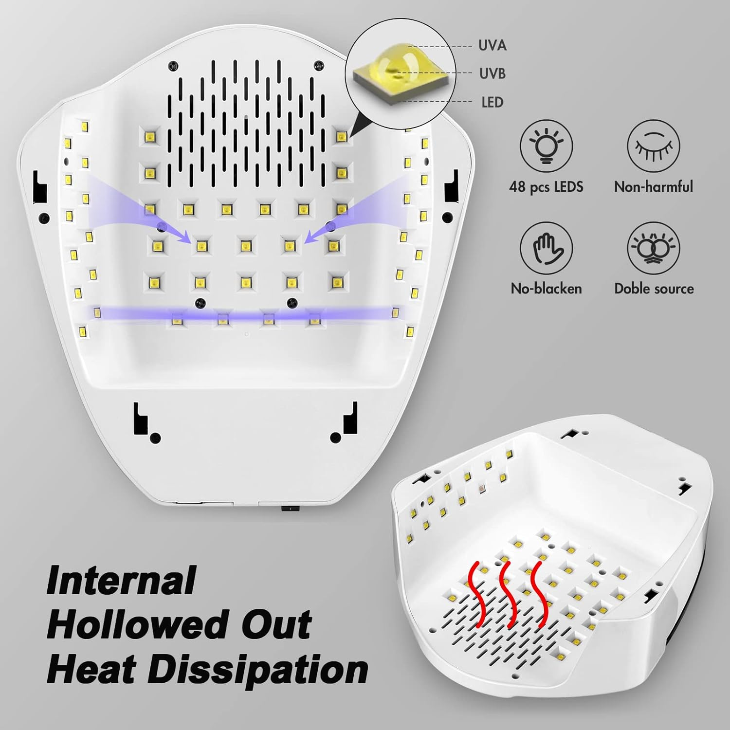 Cordless Wireless UV LED Nail Dryer ，96W Rechargeable UV LED Nail Lamp with Portable Handle and USB Port, Multi-Function UV Gel Polish Nail Lamp Light for Nails Art Polish Manicure image number 4