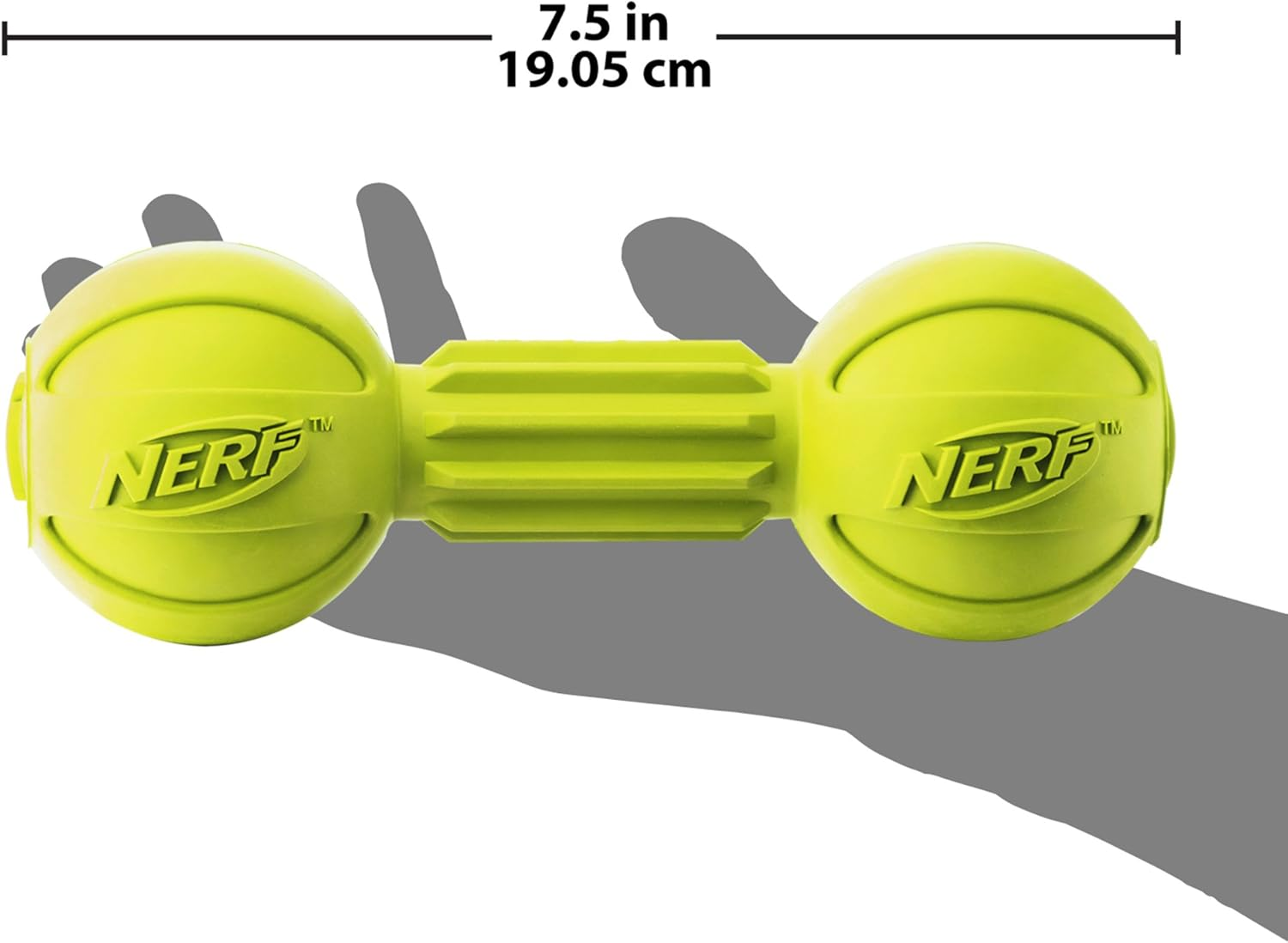 Nerf Dog Rubber Chew Barbell Dog Toy, Lightweight, Durable and Water Resistant, 7.5 Inches, for Medium/Large Breeds, Single Unit, Green (6994) image number 2