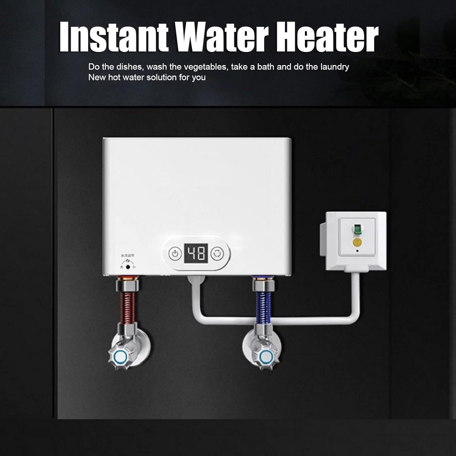 Electric Tankless Water Heater, 5500W Household Instant Water Hot Heater with G1/2 Caliber, Overheating Digital Display Hot Water Heater for Home Kitchen Bathroom image number 2