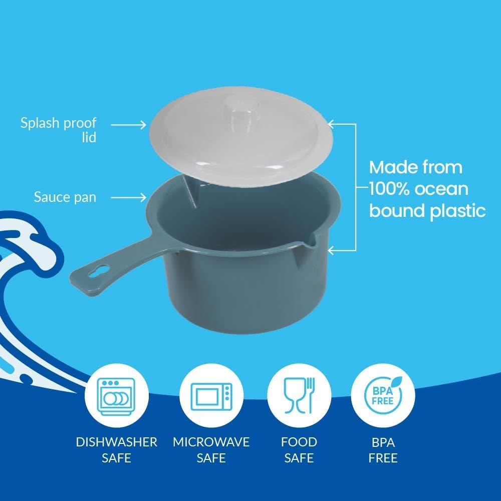 White Magic Ocean Bound Recycled Plastic Microwave Saucepan with Lid &ndash; 600Ml Capacity, Dishwasher & Freezer Safe, Bpa-Free, Microwave Safe, Splash-Proof Lid &ndash; Ideal for Soups, Stews & Leftovers