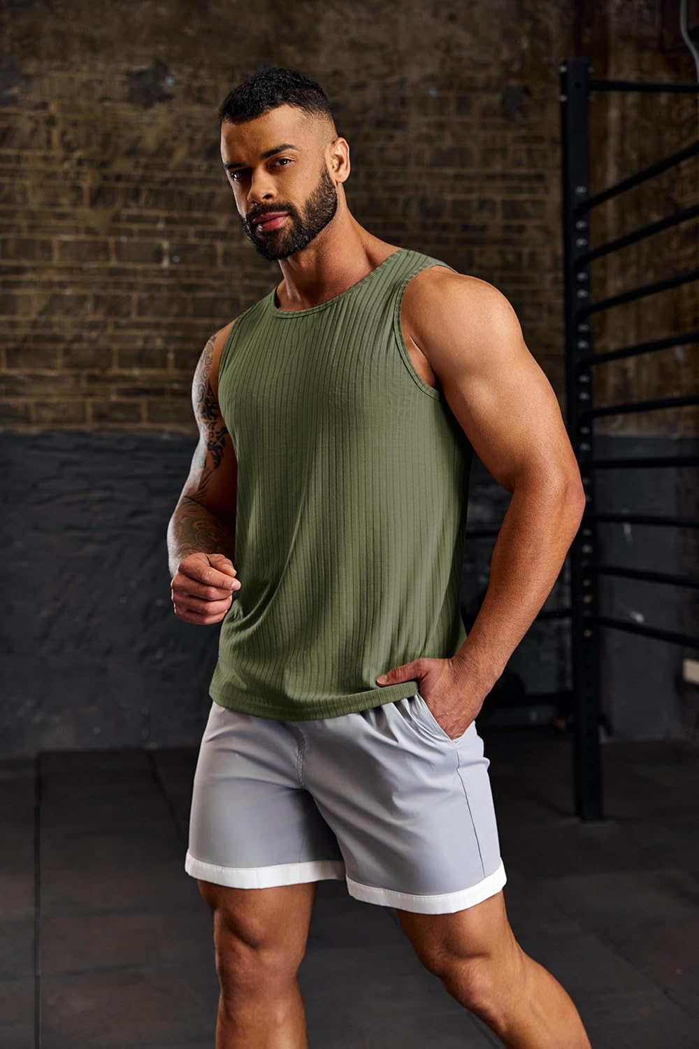 Runcati Men'S Ribbed Tank Tops Knit Sleeveless Workout T Shirt Muscle Gym Fitness Tee