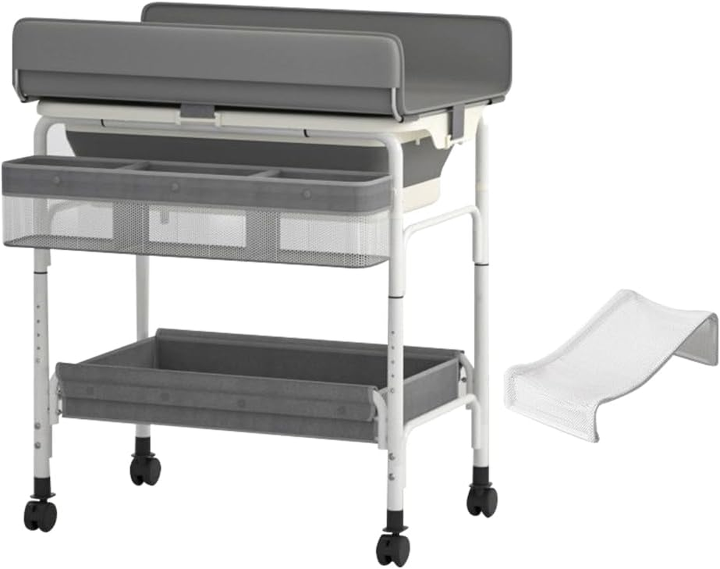 CHAOFLIGHT Portable Baby Changing Table 2-In-1 Baby Change Station with Tub Foldable Baby Bath Stand with Adjustable Height Diaper Change Table for Newborn Infant Mobile Nursery Organizer image number 1