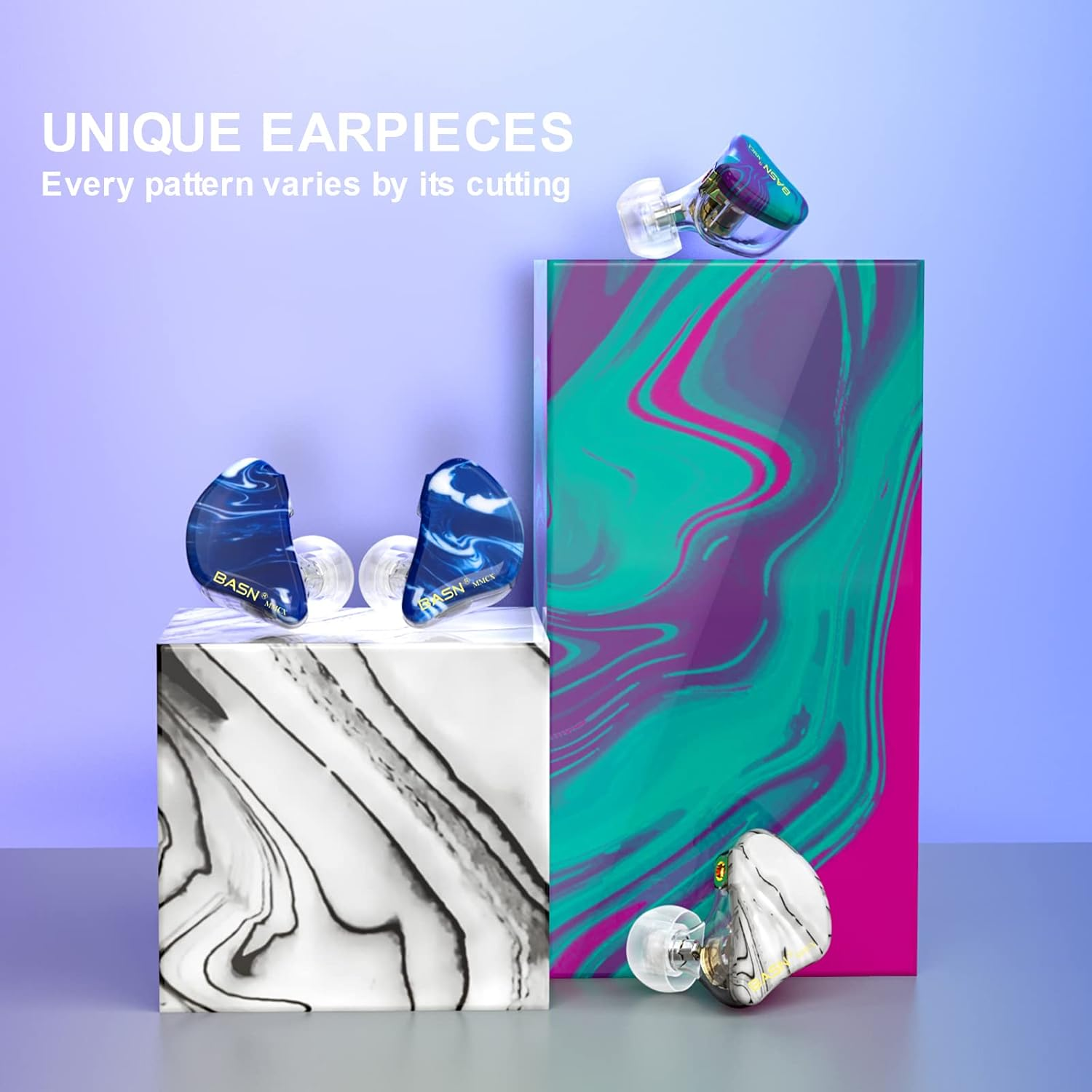 BASN MMCX Triple Driver In-Ear Monitors with Rich Bass, Hifi Stereo IEM Earphones with Upgraded Detachable Cables for Audiophiles Musicians(Purple Aurora) image number 1