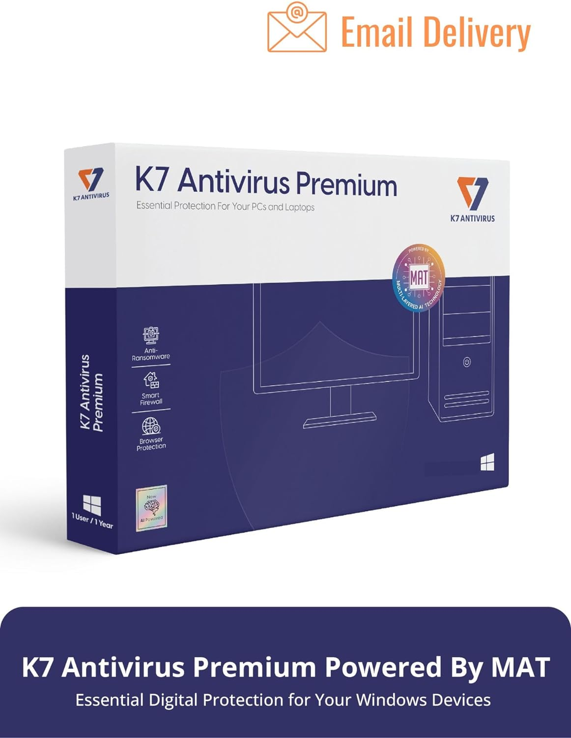 K7 Antivirus Premium Antivirus Software 2024 for Laptop/Pc|1 Users, 3 Year| Antivirus, Internet Protection,Threat Protection image number 1