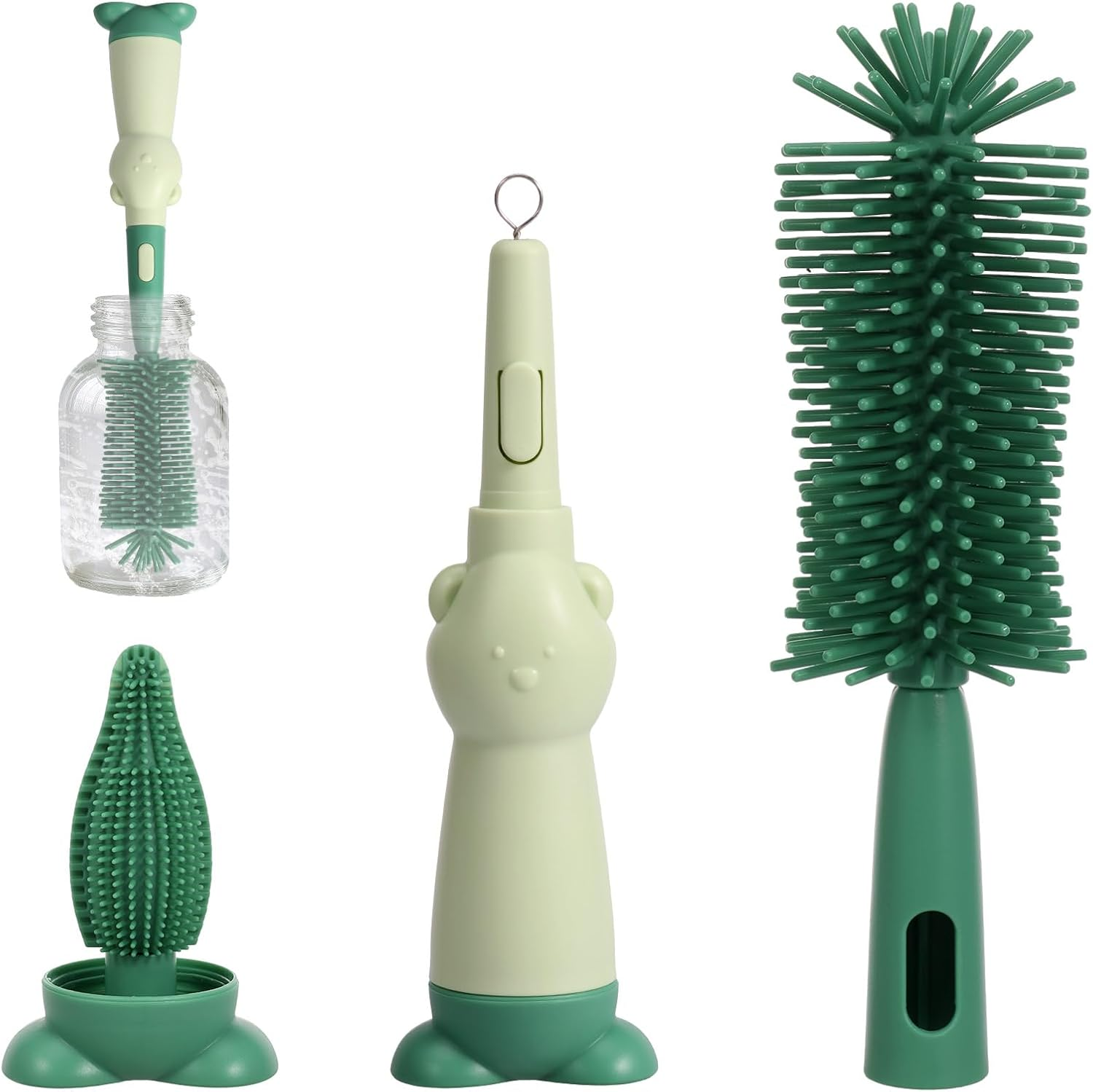3 in 1 Baby Bottle Brush Set Reusable 3 Brushes to Clean Baby Bottles Nipples and Straws Ideal for Home and Travel Use (Green)