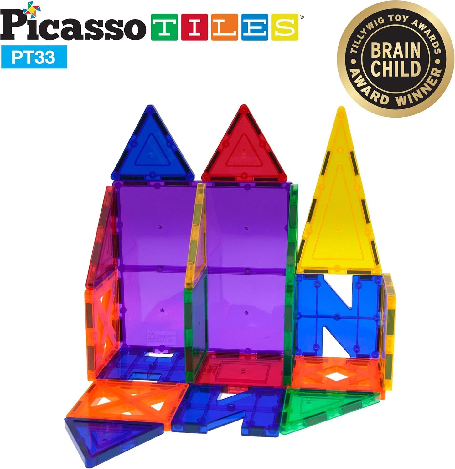 Picassotiles 33 Piece Building Blocks 33Pcs Educational Kit 3D Building Construction Toy Set Clear Magnetic Stacking Block STEM Playboard Magnet Felt Tiles Novelty Game, Creativity beyond Imagination image number 6