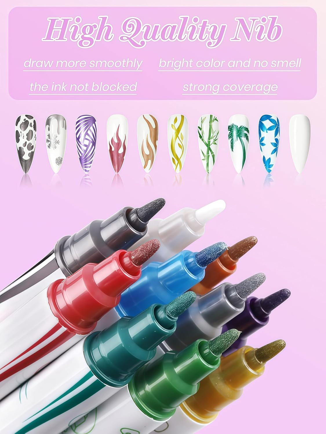10 Color Metal Giltter 3D Nail Art Pens Set, Double-Ended Nail Point Dotting Pen Drawing Painting Liner Brush for DIY Nail Art Beauty Adorn Manicure Tools image number 6