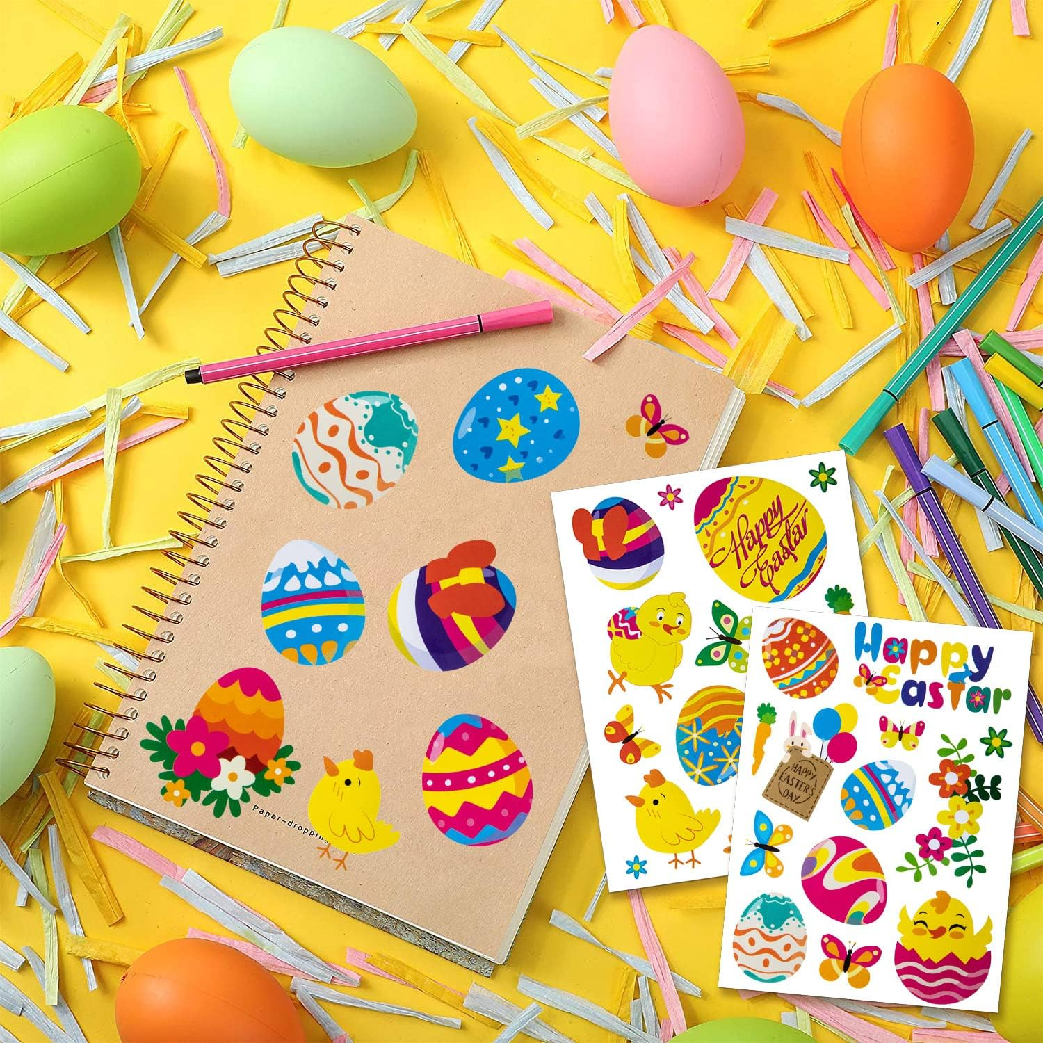 Fyvadio Easter Stickers, 12 Sheets 180 Pieces Easter Bunny Stickers Eggs Chick Labels for Easter Party Favor DIY Craft Art Making Decoration image number 3