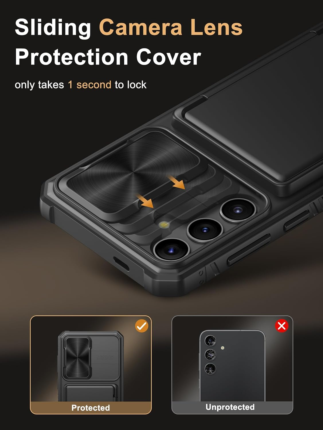 Vihibii for Samsung Galaxy S24 plus Case with Card Holder (4 Cards) & Slide Camera Cover & Kickstand, Shockproof Rugged Hard Back & TPU Soft Edge Wallet Case for Galaxy S24 plus 5G 6.7" 2024, Black image number 7