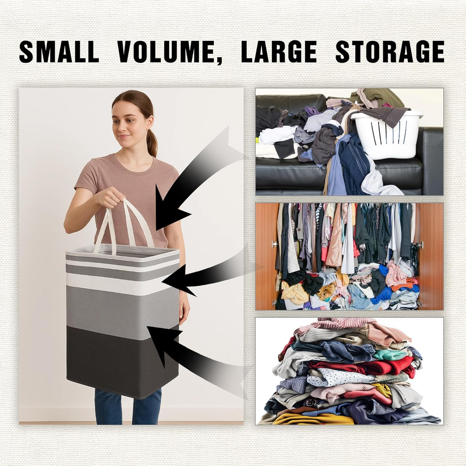 3-Pack Large Laundry Basket, Waterproof, Freestanding Laundry Hamper, Collapsible Tall Clothes Hamper with Extended Handles for Clothes Toys in the Dorm and Family（75L） image number 1