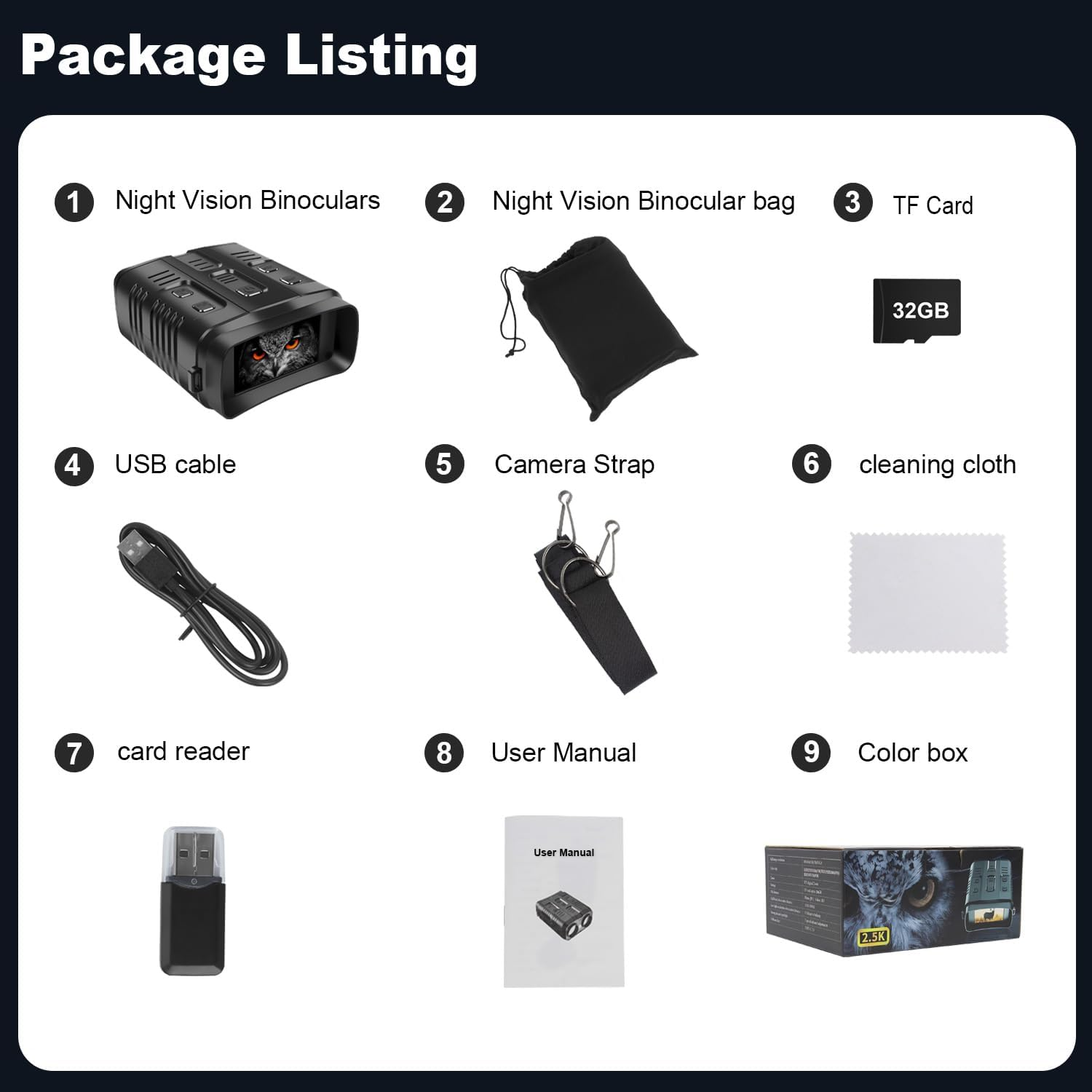 Night Vision Goggles, 3'' Large Screen Night Vision Binoculars for Adults, Infrared Binoculars with 32GB TF Card for Photos and Videos image number 6