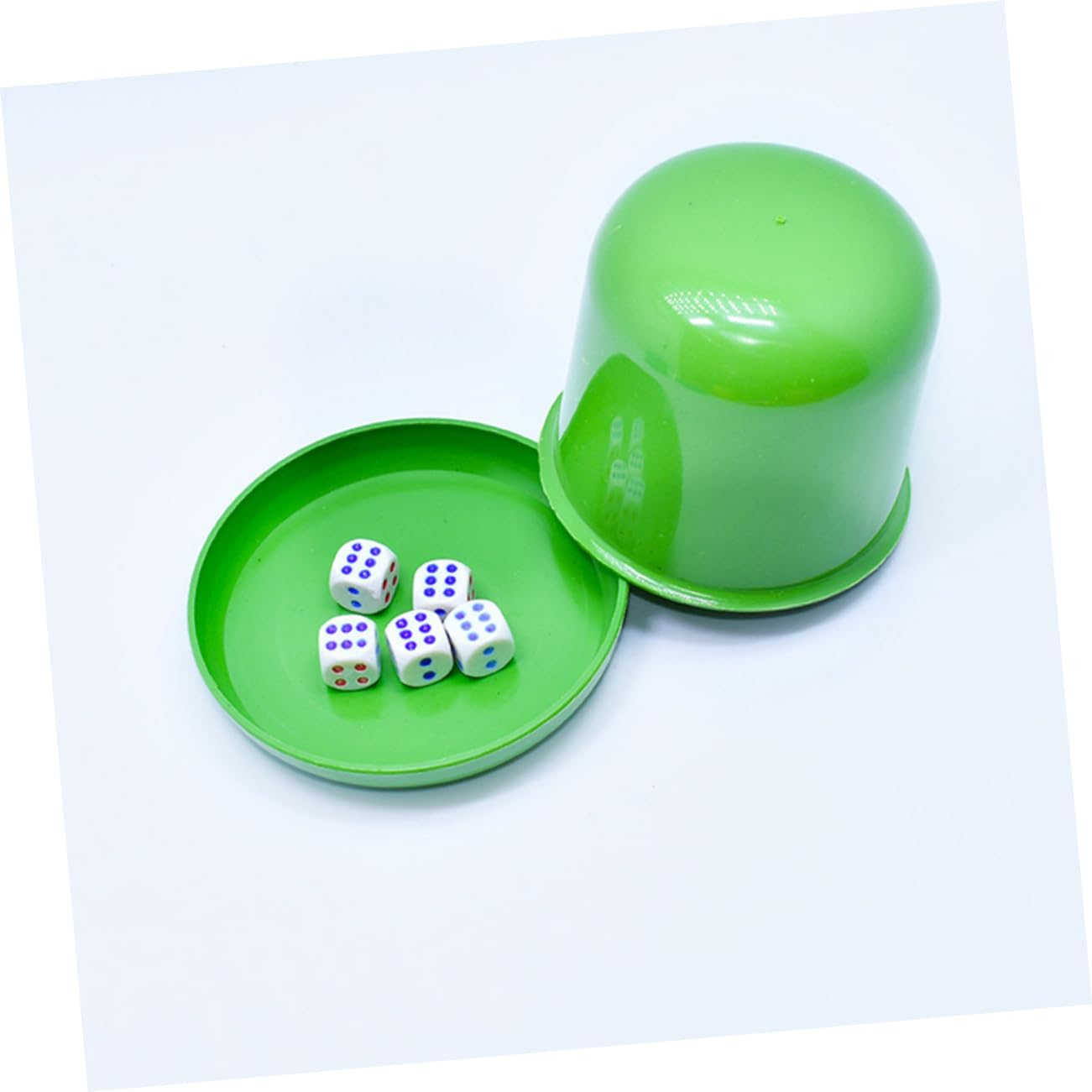 Dice Cup Set with Tray and Lid - 5 Plastic Dices for Bar Party Game, Gambling, Drinking Board Game (Random Color)