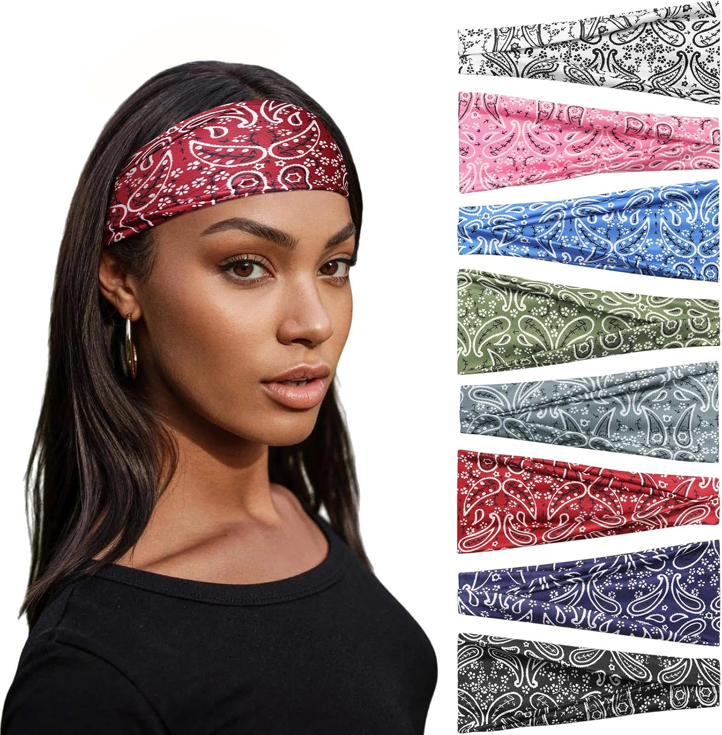 BELEVO Pack of 8 Women'S Elastic Headbands, Thin Non-Slip Hair Bands, Sports Headbands, Soft Headband Hair Band for Yoga, Exercise, Workout, Running, Gym image number 1