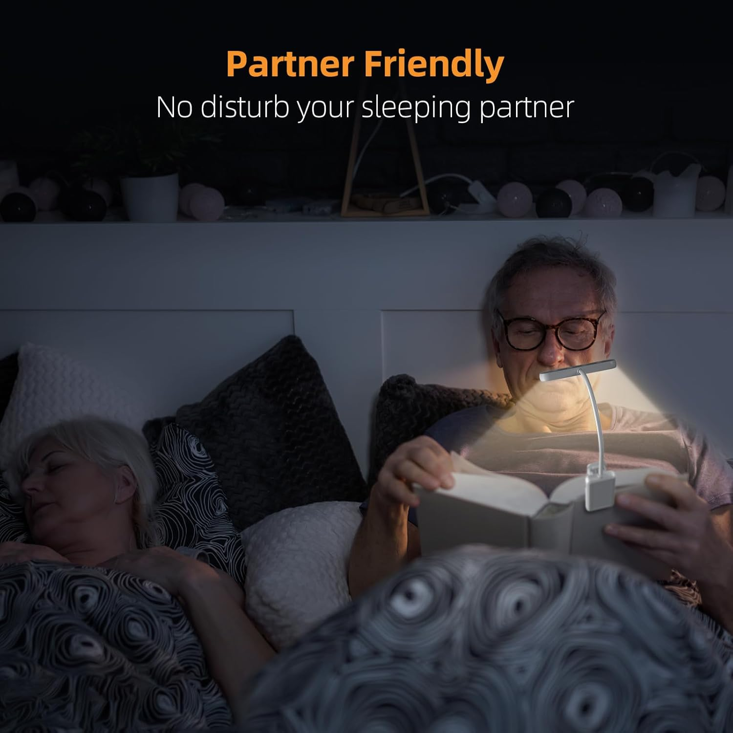 Book Light, [Adapter Included] Rechargeable Book Lights for Reading at Night in Bed with 3 Color & 10 Brightness Dimmable, Flexible Gooseneck Small Clip on Reading Light for Kids - 2 Pack/White image number 6