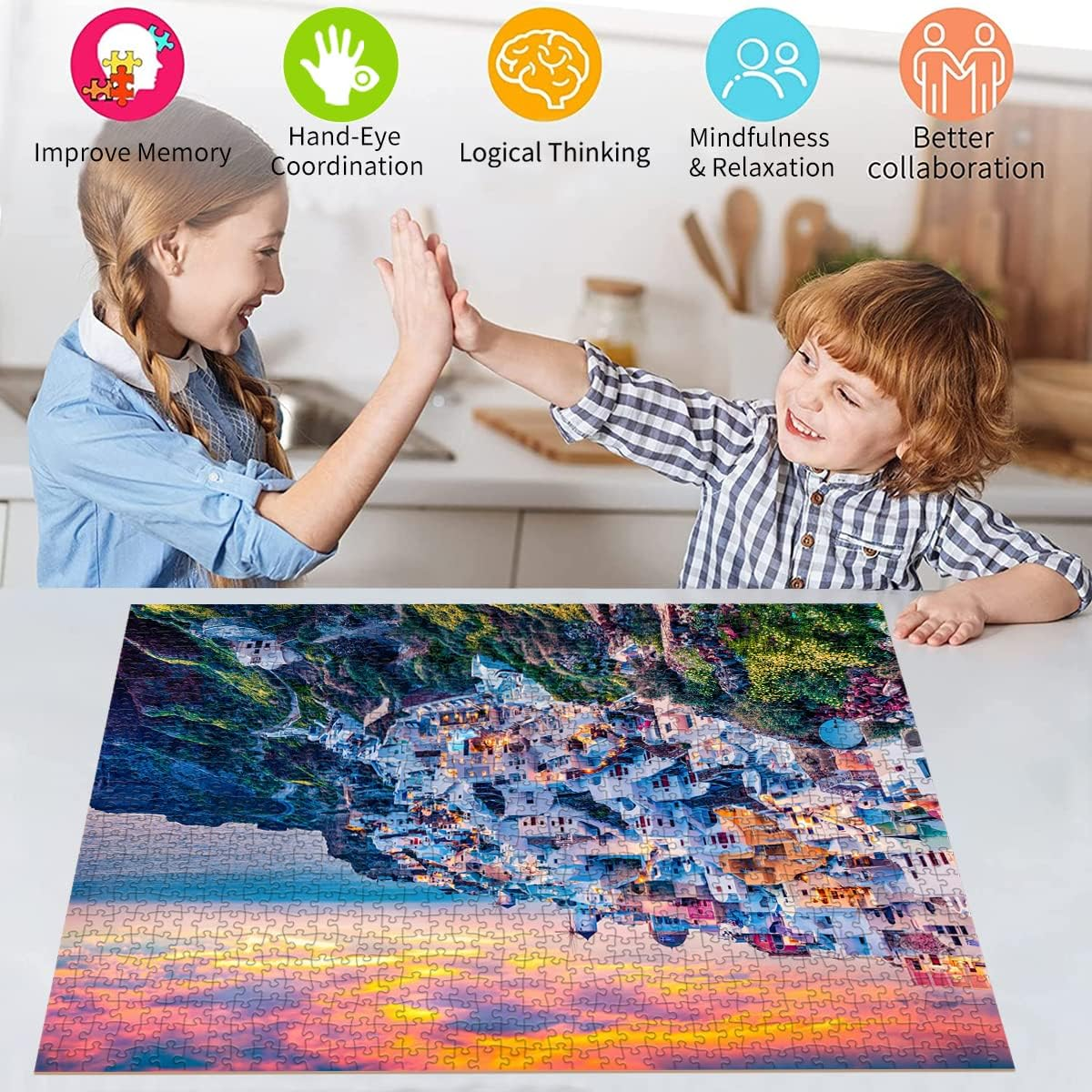 HUADADA Jigsaw Puzzles for Adults 1000 Pieces, Puzzles for Adults 1000 Piece, Challenging Game Toys, Impossible Puzzle, Family Decoration Puzzle - Santorini Island image number 6