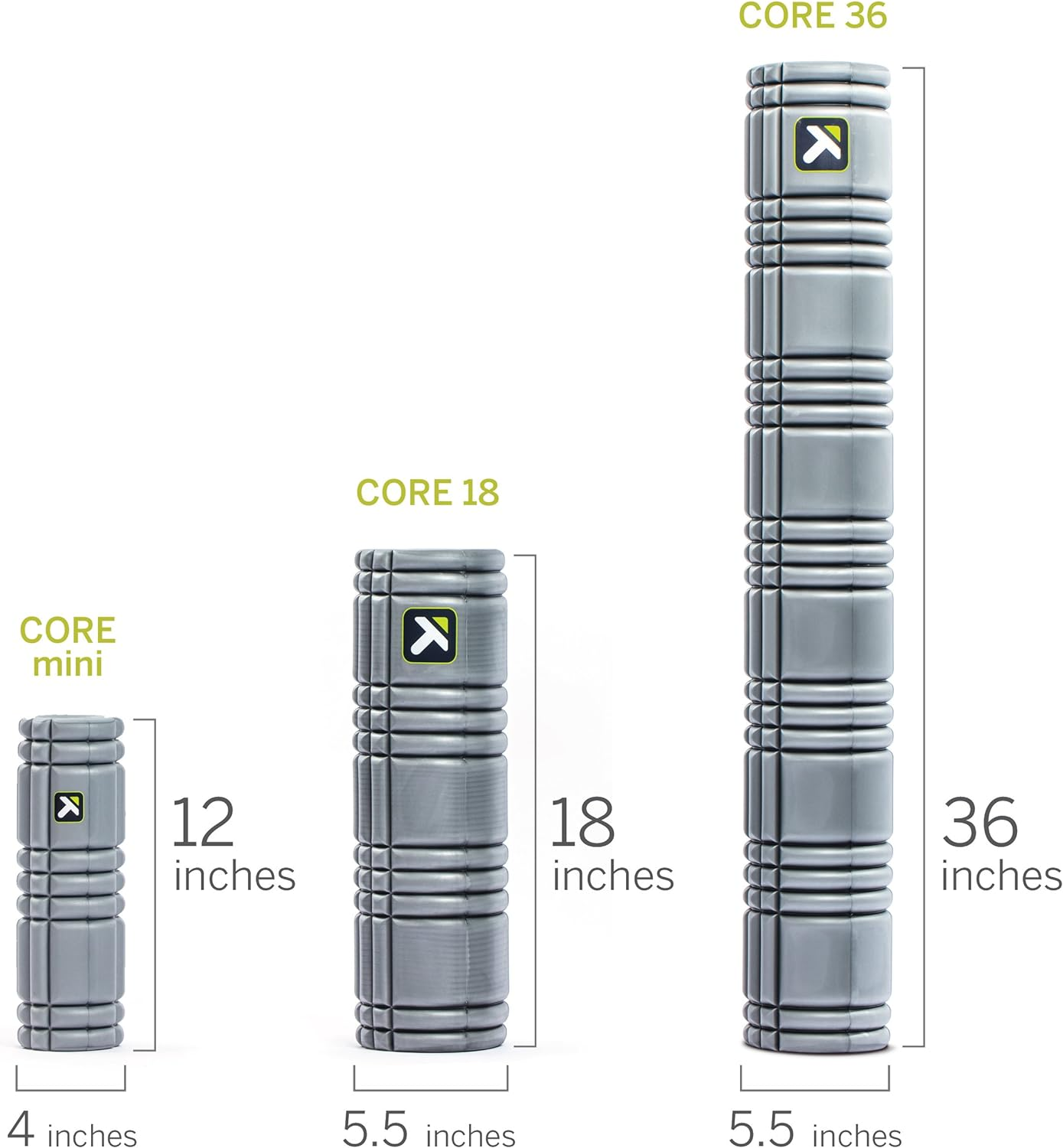 Triggerpoint CORE Foam Massage Roller with Softer Compression for Exercise, Deep Tissue and Muscle Recovery - Relieves Muscle Pain & Tightness, Improves Mobility & Circulation (12'', 18'', 36'')