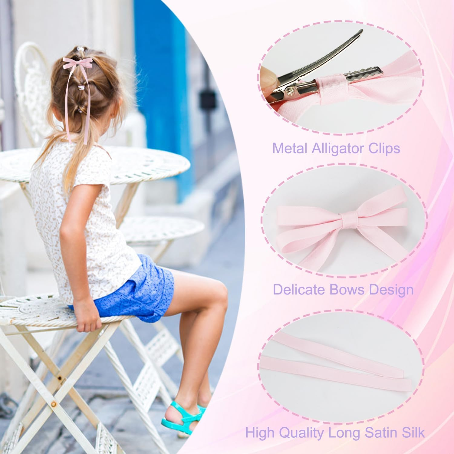 16 PCS Silky Satin Hair Bows with Tassel, Hair Ribbon Hair Bows with Long Tail Hair Bow Clips Hair Barrettes for Girls Women Tassel Ribbon Bowknot Hair Clips for Ponytail Holder Bow Barrettes Claw image number 5