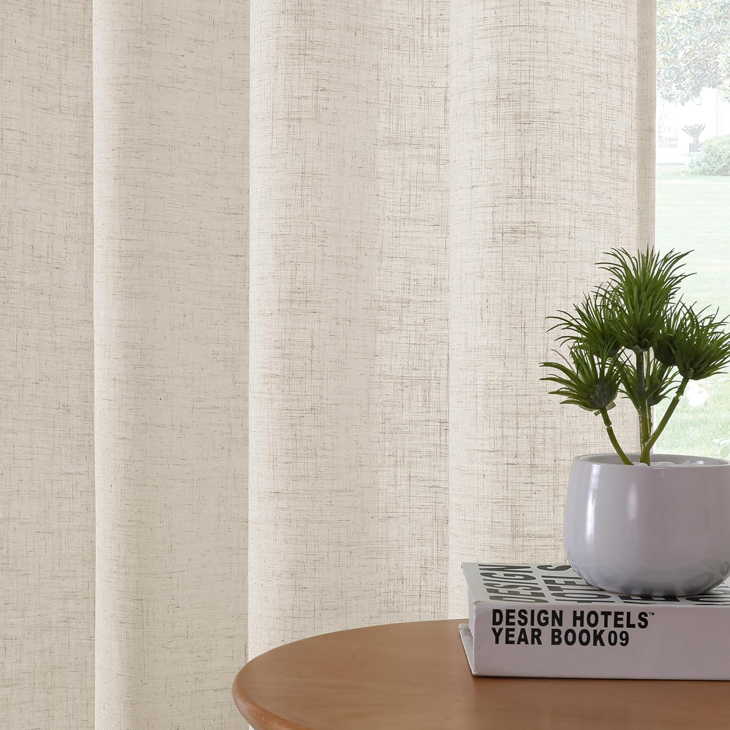 Sheer Linen Curtains for Bedroom/Living Room Semi-Sheer Curtains 213Cm Drop Eyelet Window Curtain & Drapes Light Filtering Provide Privacy(Sold Pair, Each Piece W132Cm X D213Cm，Ivory)