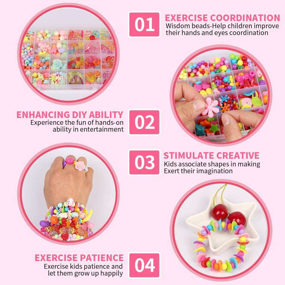 Bracelet Making Kits for Girls Kids: Children DIY Bead Set 4-9 Year Old Kids Girls Birthday Gift Present Aged 3 4 5 6 7 Girls Ideal Gift Wisdom Bead Set (Pink) image number 2