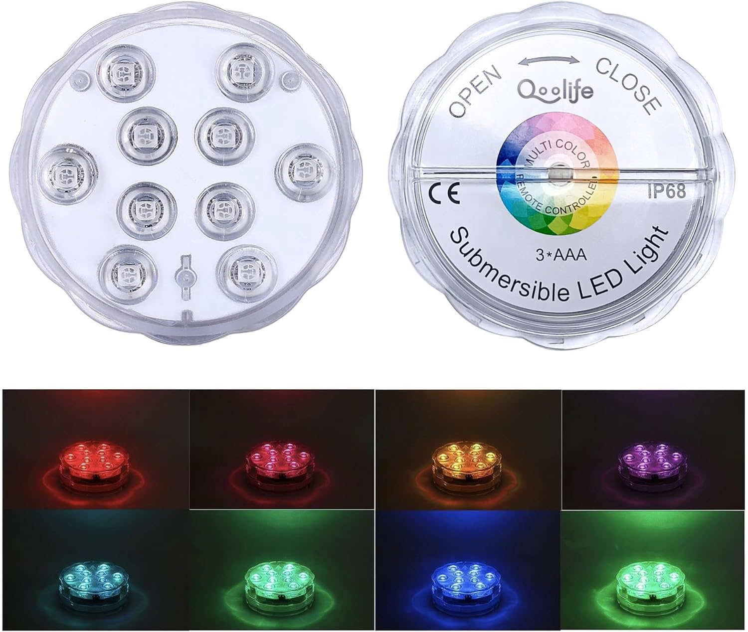 Submersible LED Lights Remote Control Battery Powered, RGB Multi Color Changing Waterproof Light for Pool, Vase Base, Spa, Aquarium, Pond, Hot Tub, Decoration, Party (4-Pack) image number 6