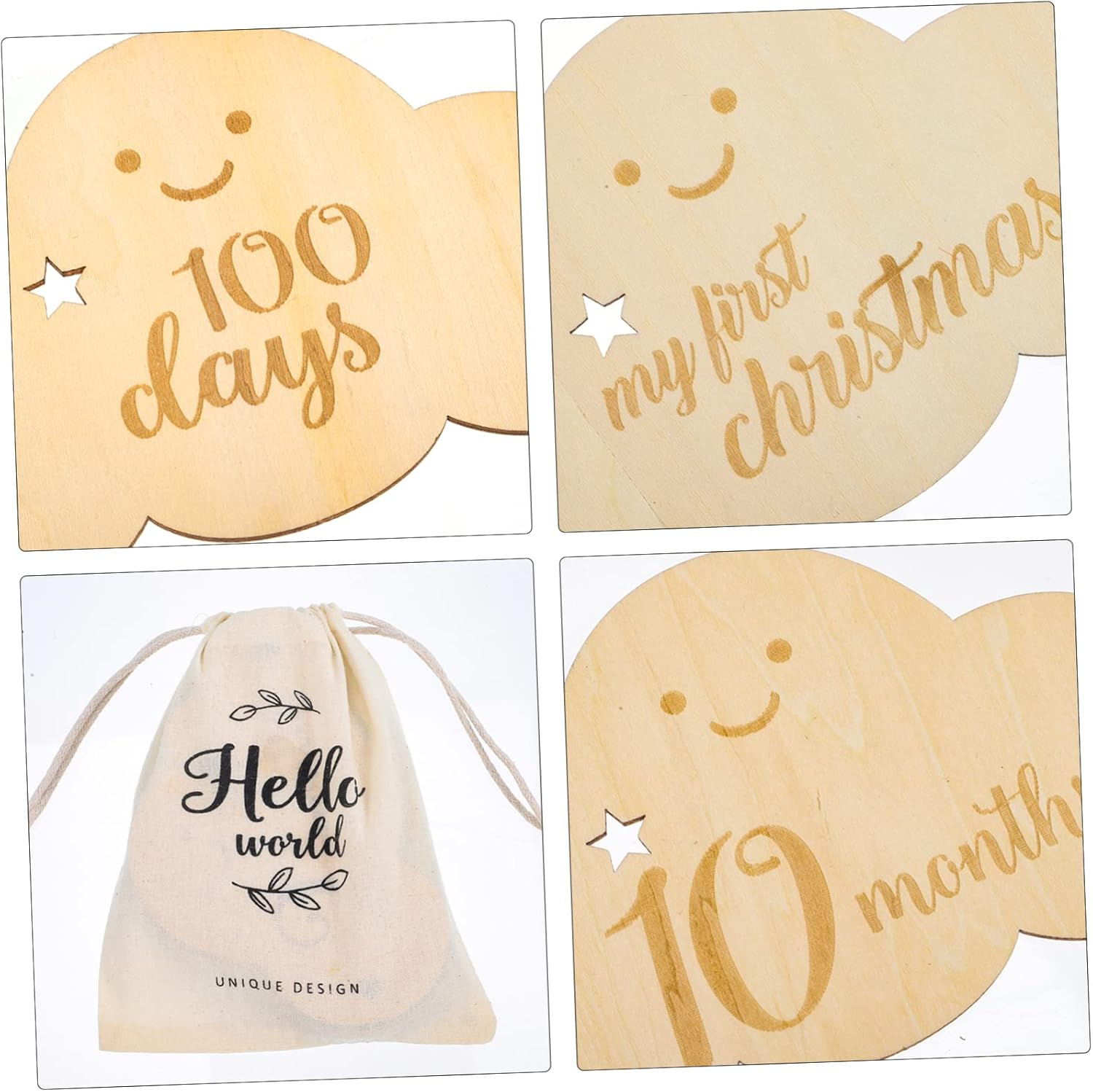 8Pcs Wooden Cloud Signs for Photo Props Newborn Cards Birth Announcement Cards for Boys and Girls image number 2