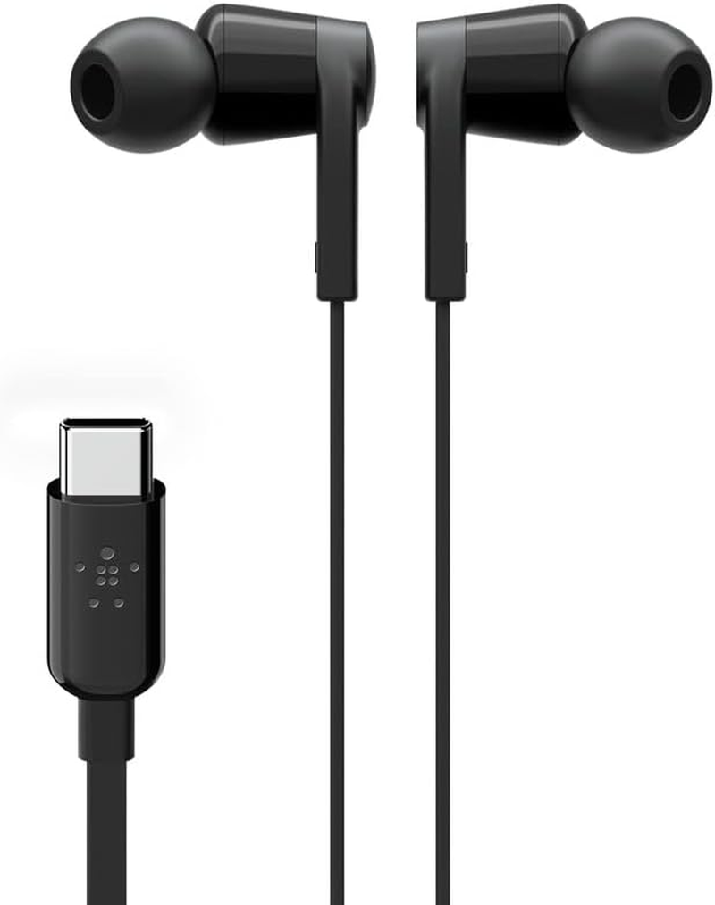 Belkin Rockstar USB-C Headphones for Samsung Galaxy Note10, Note10+, S10, S10+, S10E, Google Pixel 3, 3XL, Ipad Pro and More, Black, (G3H0002Btblk), S, M, and L
