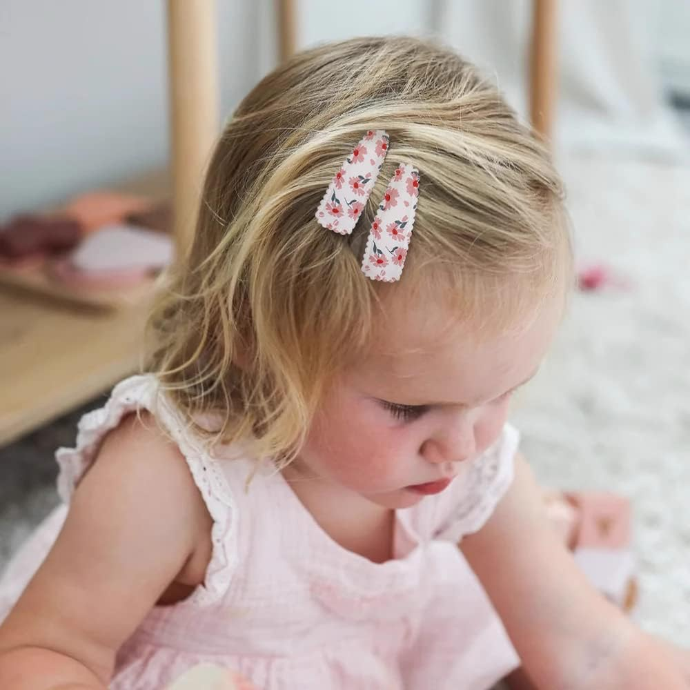 Yanwenx 20 Pcs Girl Hair Clips Floral Print Toddler Non Slip Wrapped Snap Hairpins for Kids Barrettes Accessories Baby Girls (Light Color) Pink - Orange image number 6