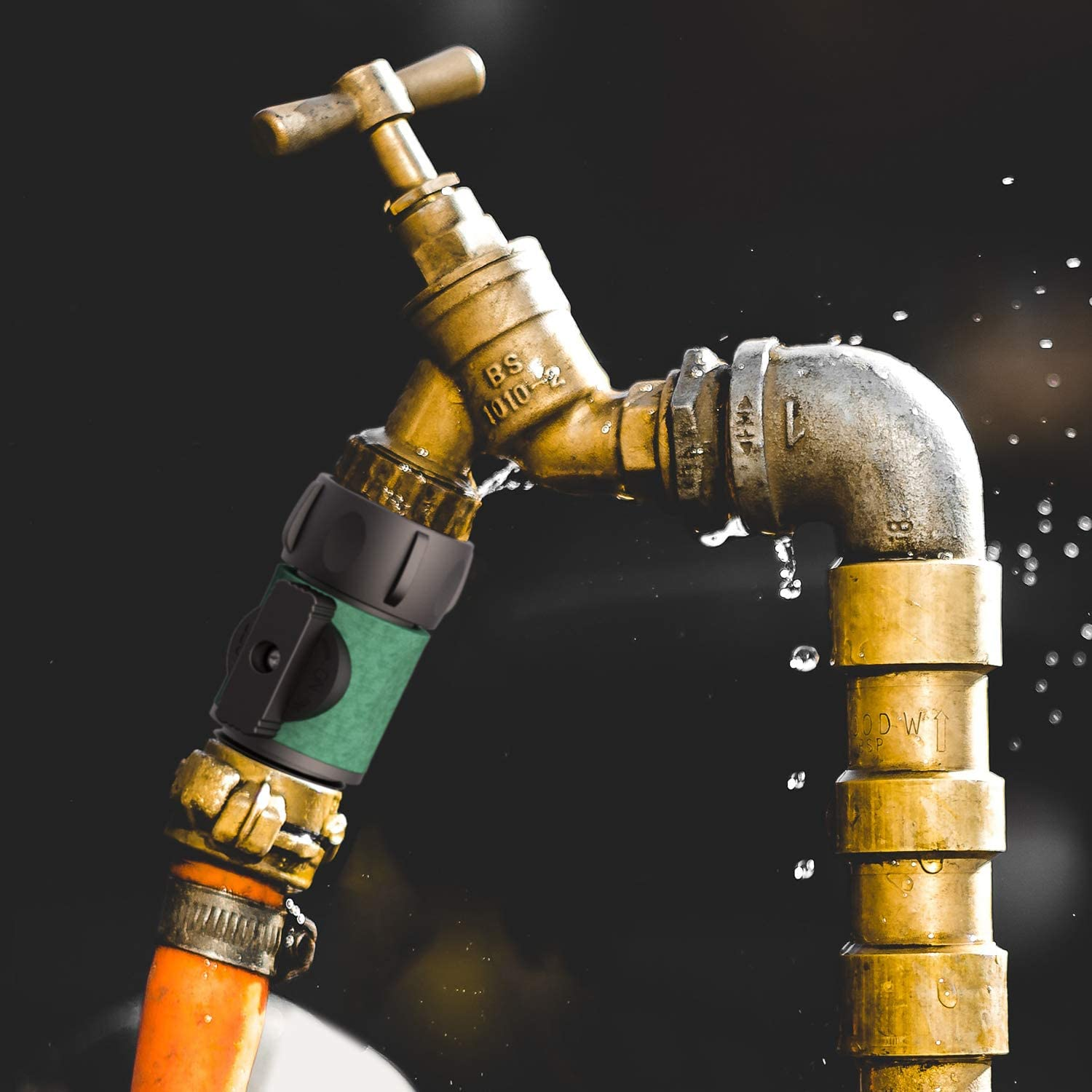 Garden Hose Shut off Valve, 3/4" US Garden Hose Thread, 4 Pack + 8 Rubber Washers, Black ABS Plastic Ball Valve image number 6