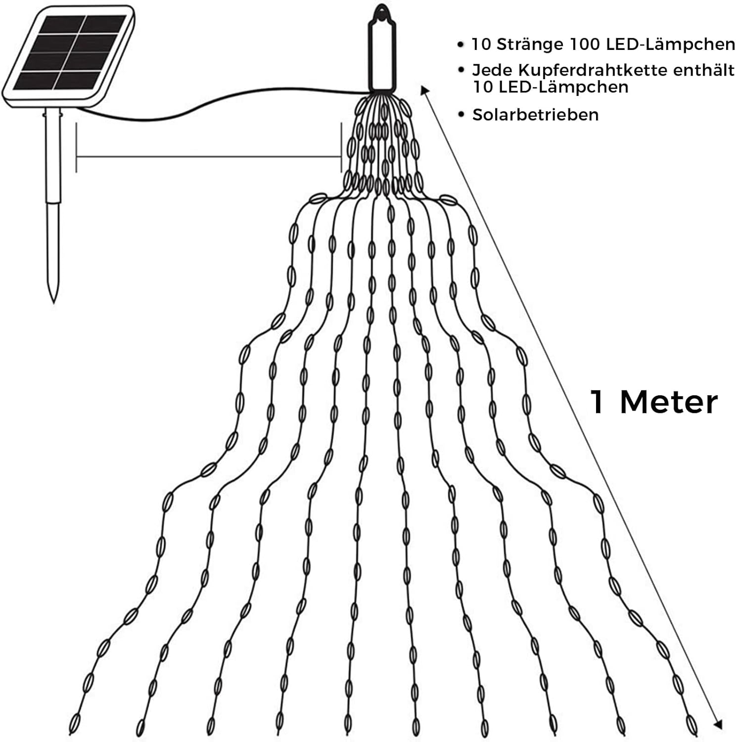 Koboko Solar Fairy Lights Outdoor Warm White 10 Strands with 100 Leds 1 Meter Length Waterproof Garden Decoration image number 4