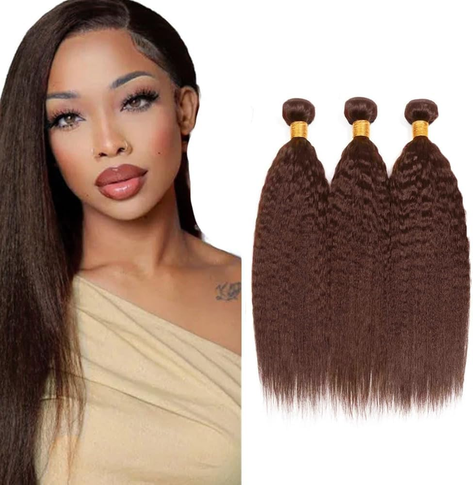 4 Colors Human Hair Bundles Light Brown Human Hair Bundles Dark Brown Yaki Human Hair Bundles 3 Bundles 20 20 20 Inch Same Length 3 Bundles image number 1