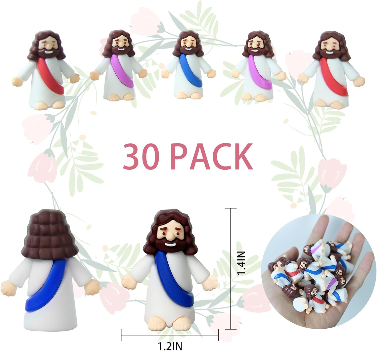 AKFAHOIF Mini Jesus Figurine, Set of 30Pcs Action Figures Little Jesus Figures, Tiny Jesus Figures to Hide and Seek Religious Gifts for Easter Egg Stuffers (Mix,30) - 30, Green image number 3