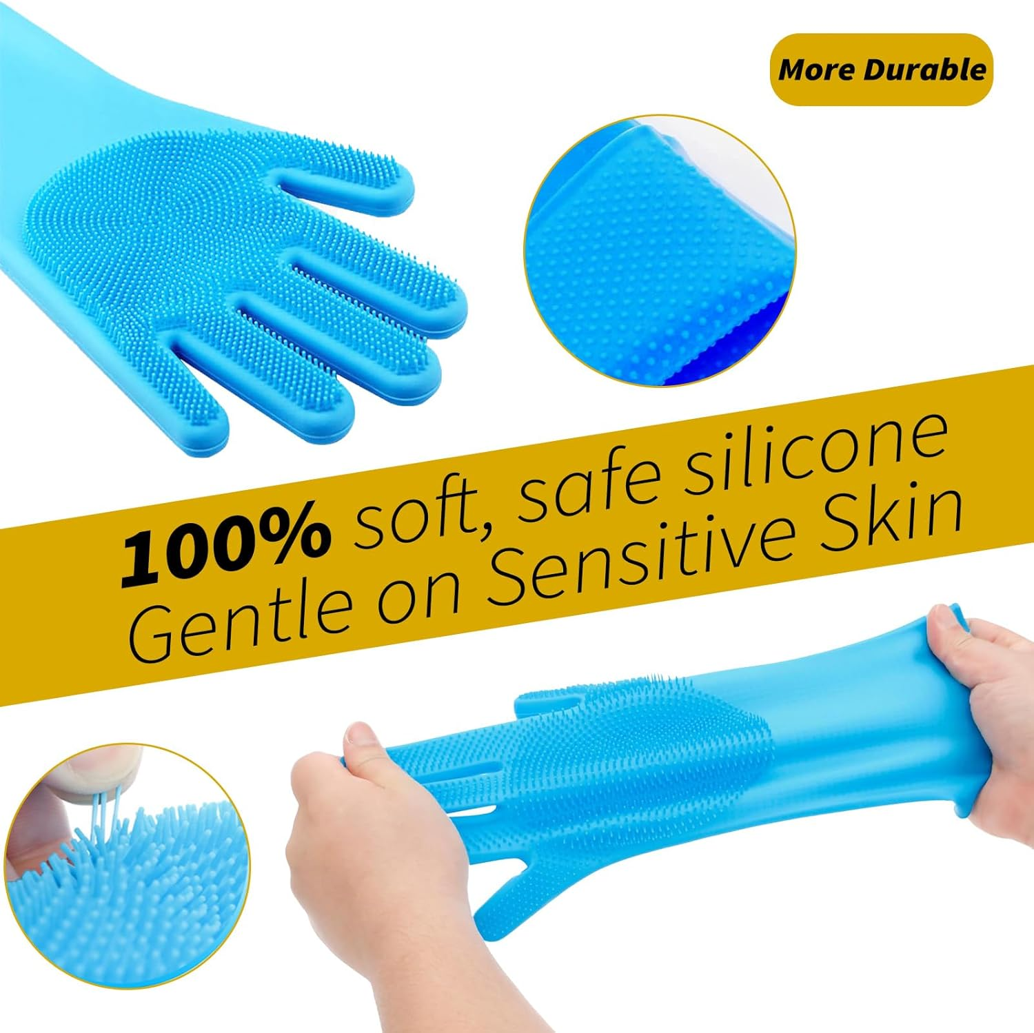 6PCS Pet Grooming Kit, Silicone Pet Bathing Set - Heat Resistant Bathing Gloves with High-Density Teeth, Bath Brush, Toothbrush Finger, Dog Shampoo Brush for Washing, Bathing & Massaging image number 6