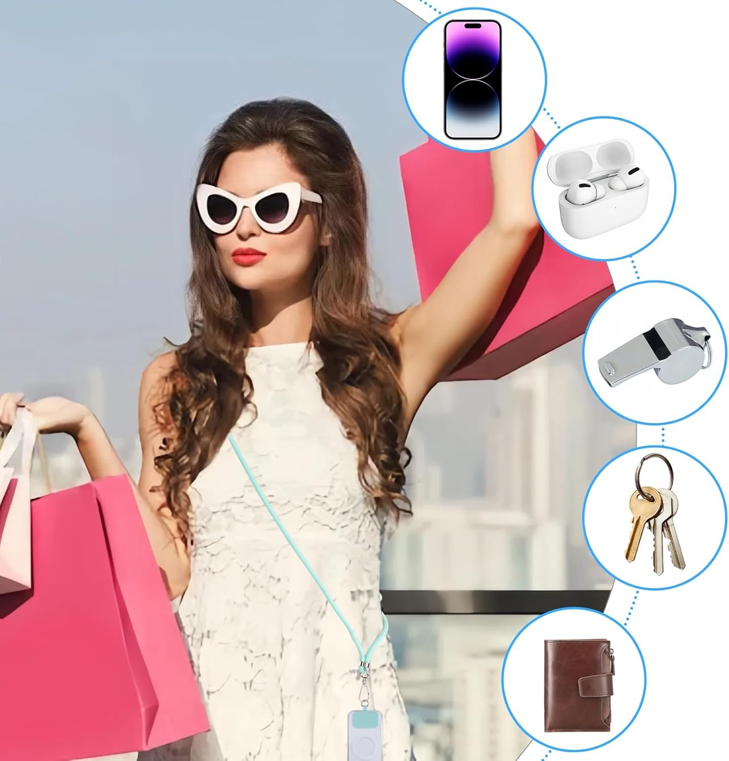 Segus Mobile Phone Chain Universal, 1 Piece 6 Mm Mobile Phone Strap, Mobile Phone Chain for Hanging, Mobile Phone Lanyard with 2 Pieces Universal Patch, Adjustable and Removable, Mobile Phone Cord For image number 3