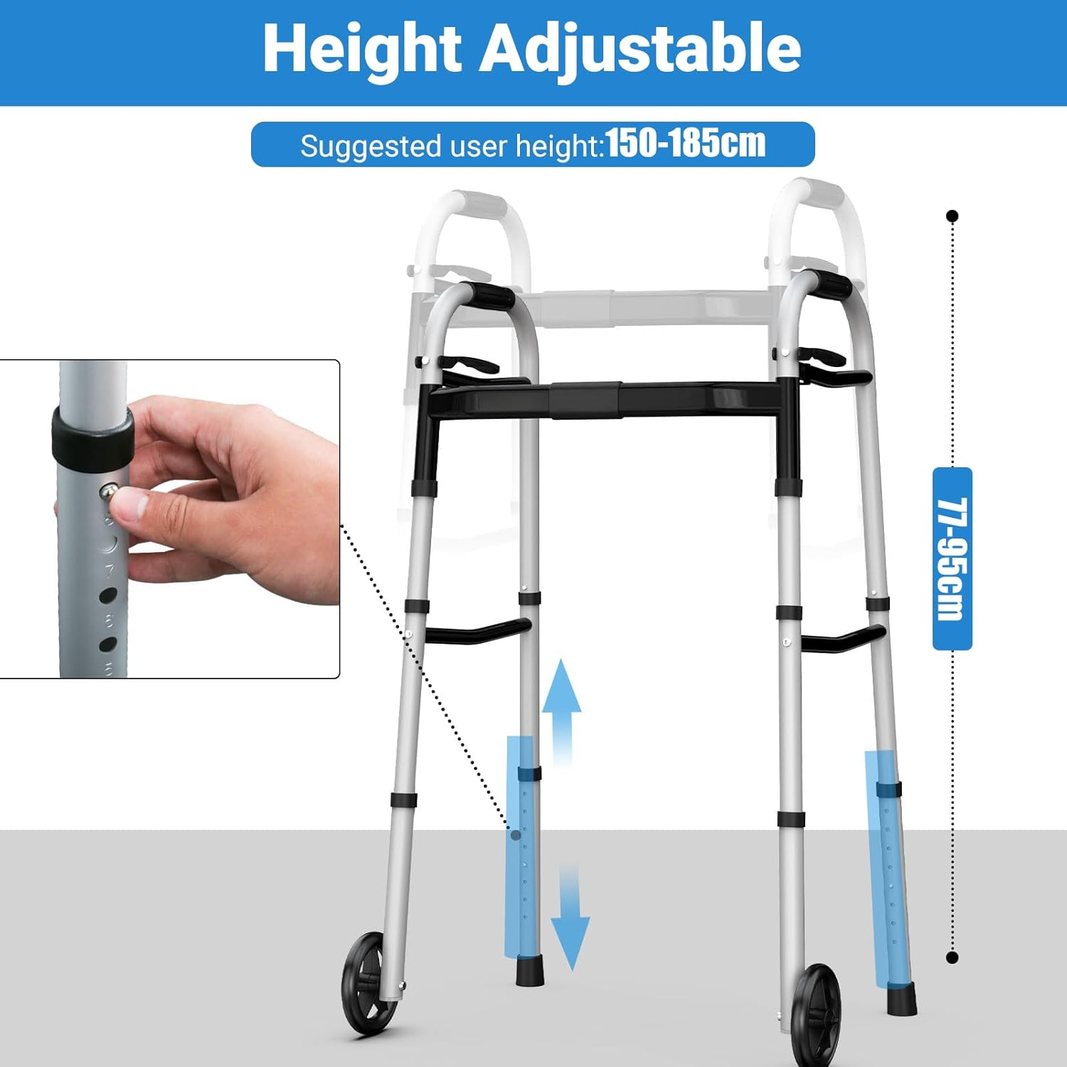 Altus Folding Walking Frame with Wheels Height & Width Adjustable Lightweight Aluminium image number 4
