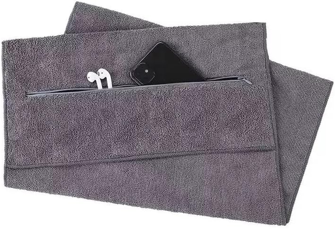 1PC Body Fitness Gym Towel,50 * 120CM Fast Drying Towel Zipper with Phone Pocket, Fast Drying Towel Zipper, Yoga Mat Cover, Bench Cover Grey