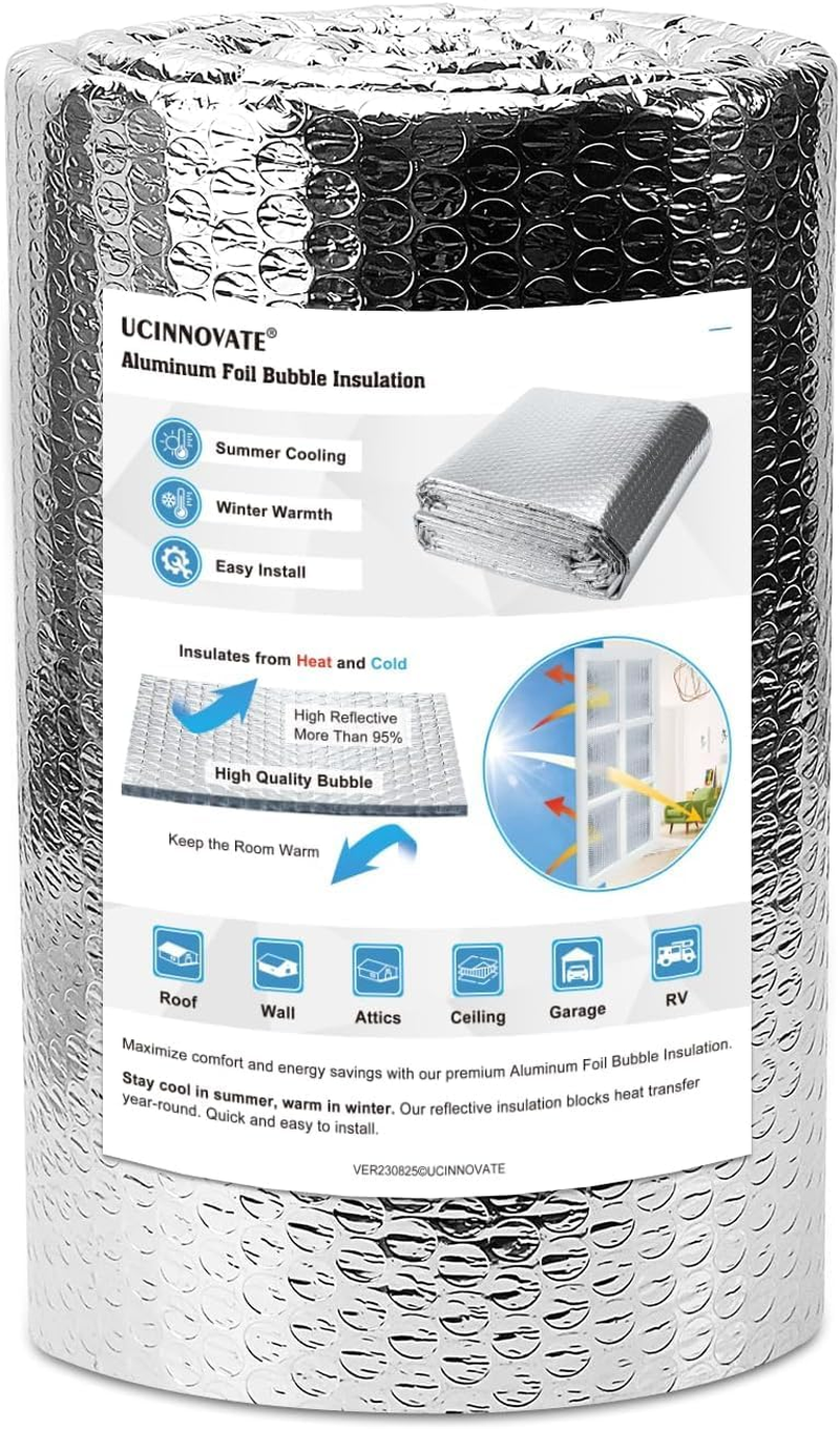 UCINNOVATE 0.5Mx3M Reflective Insulation Roll, Double Side Thermal Aluminum Foil Insulation for Summer Heat, Bubble Window Insulation Shield for Winter Weatherproof Attics,Garage,Rv,Ducts,Roof image number 2