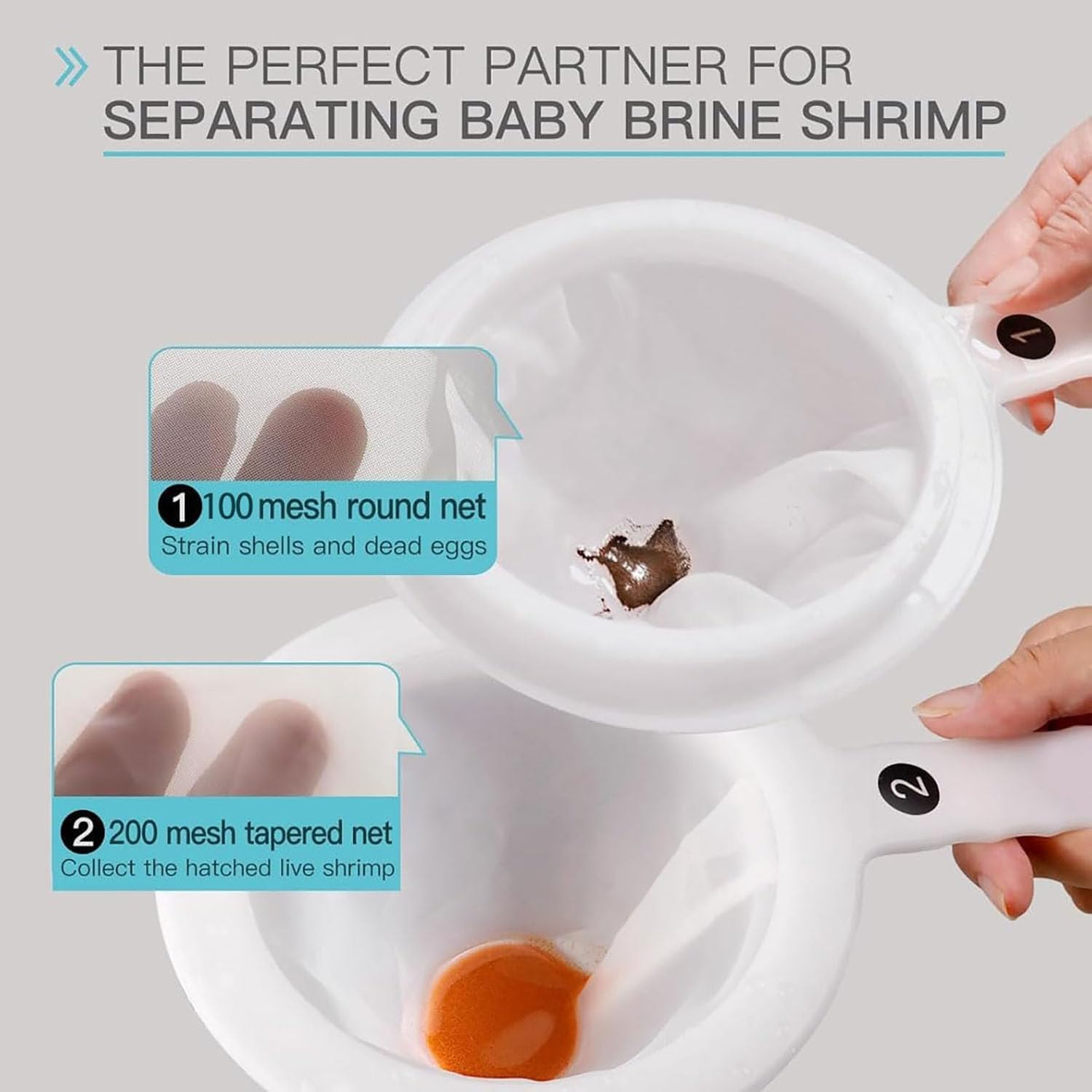 6 Pcs Mesh Baby Brine Shrimp Sieve, 100 Mesh 200 Mesh 400 Mesh Aquarium Sieves for Hatchery, Filter Brine Shrimp Hatchery Fry Brine Shrimp Eggs for Hatching Baby Fish Separator image number 3