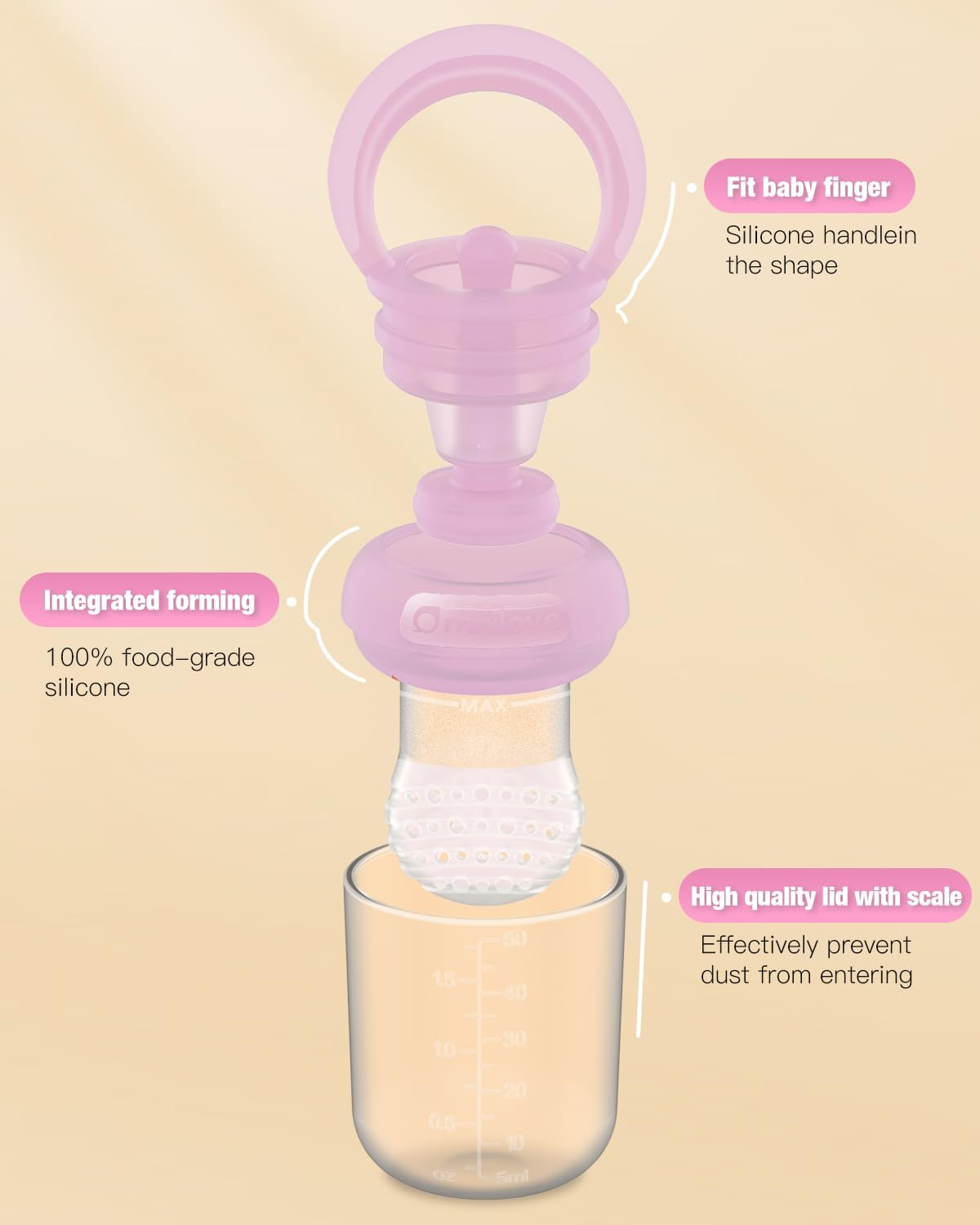 Baby Fruit Feeder & Popsicle Molds Tray Combo, New Born Must Haves and Babies Led Weaning Supplies for Safe Infant Self Feeding, 6+ Month (Pink) image number 2