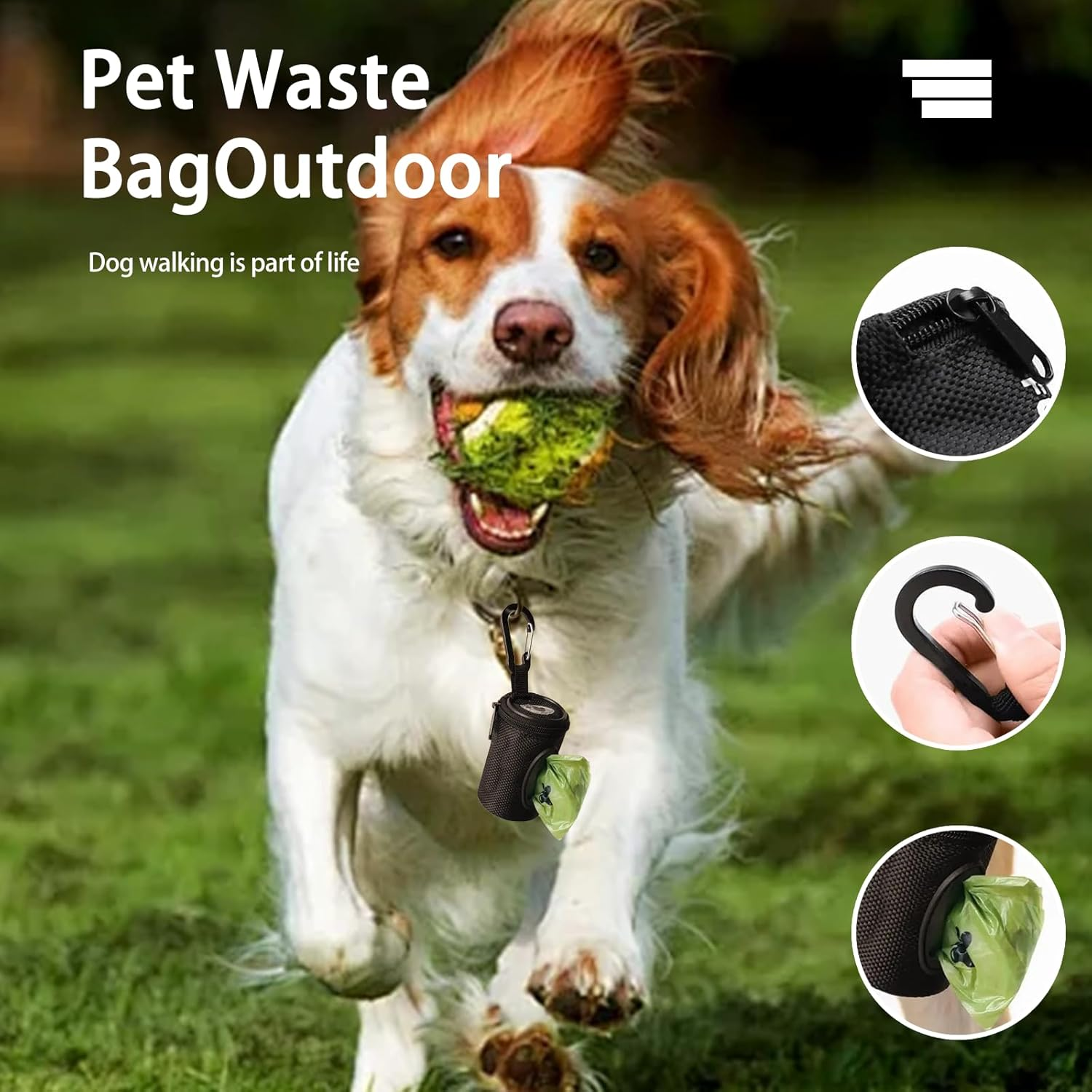 Dog Poop Bag Dispenser with 1 Roll of Pet Trash Bags Zipper Poop Bag with Carabiner Clip Dog Poo Bag Holder Holder Leash Attachment for Dogs for Traveling(Black) image number 1