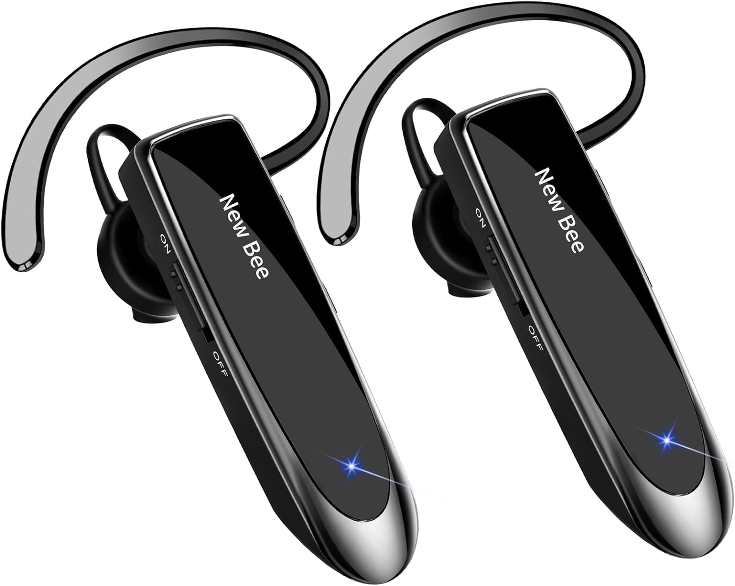 New Bee [2 Pack] Bluetooth Earpiece Wireless Handsfree Headset V5.0 24 Hrs Driving Headset with Mic 60 Days Standby Time Headset Case for Iphone Android Samsung Laptop Truck Driver