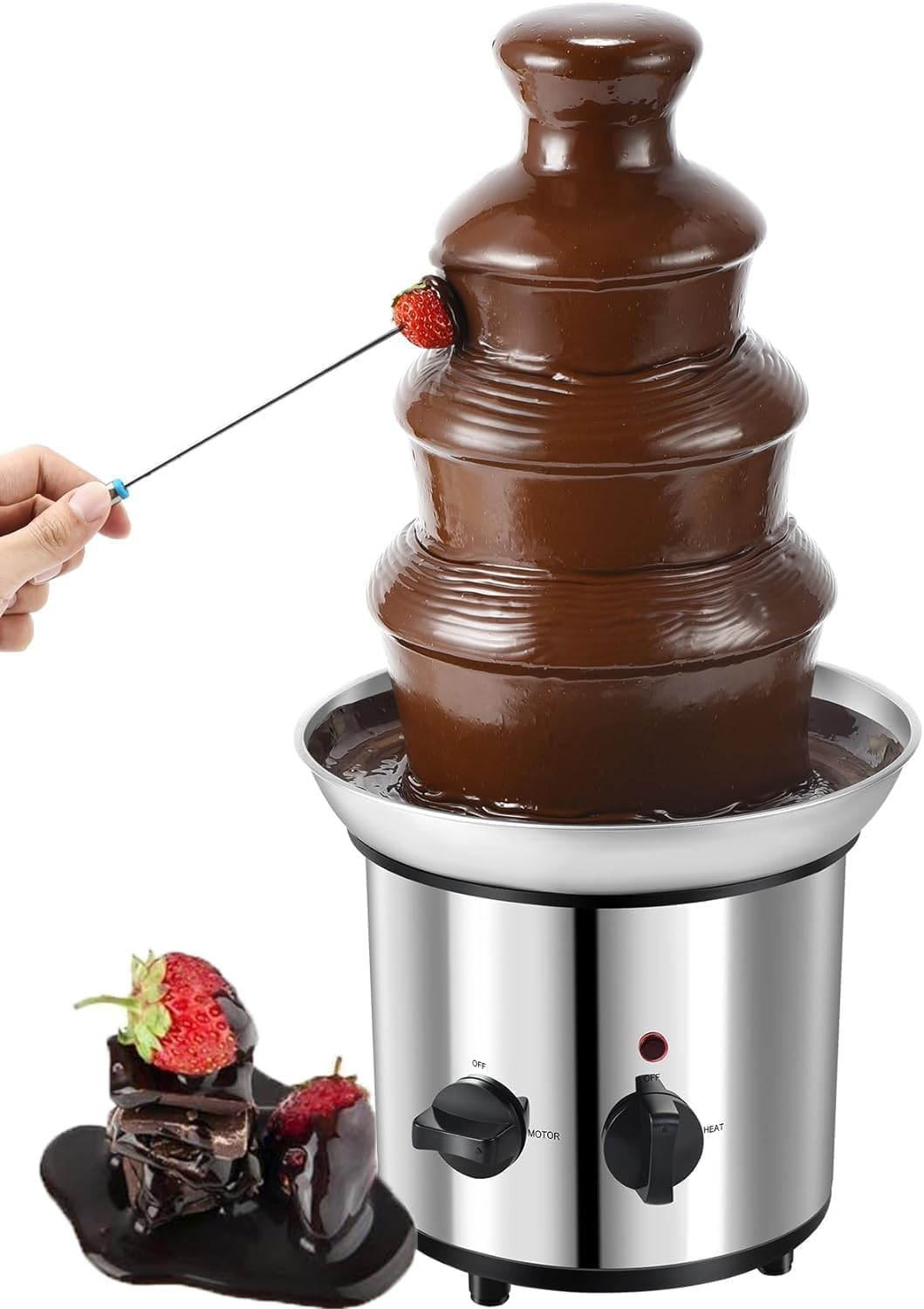 Large Size Stainless Steel Chocolate Fountain Fondue Set Electric 4-Tier Machine with Hot Melting Pot Base 1800Ml Capacity, for Birthday Party, Family Gathering, Brown image number 6