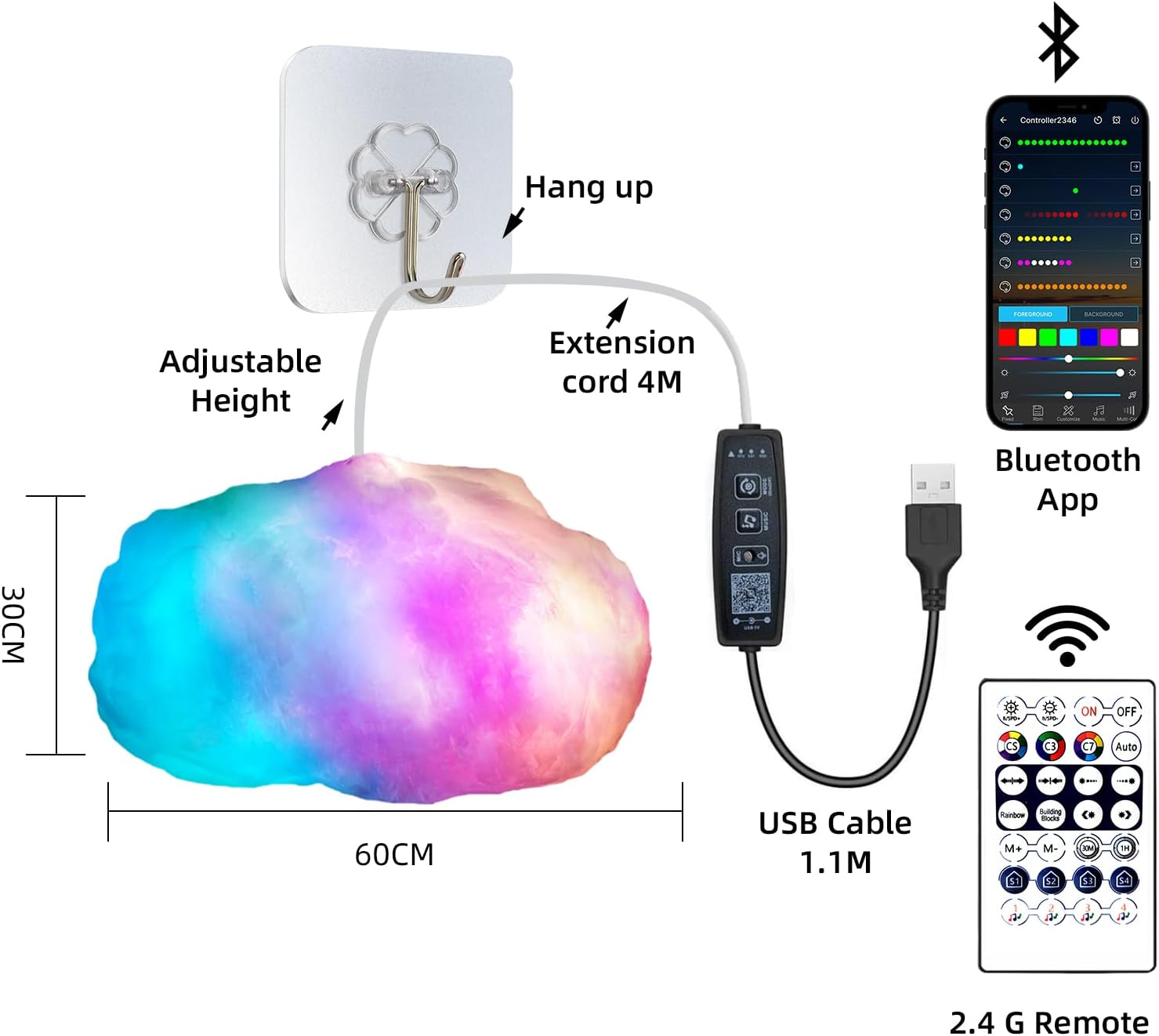 Lichaser RGB Cloud Led Lights with 2.4G Remote and Bluetooth APP - Color Changing Rainbow, Lightning Effects - Cool LED Lights for Wall, Room, Home, Bedroom Decor (2 Pack) image number 2