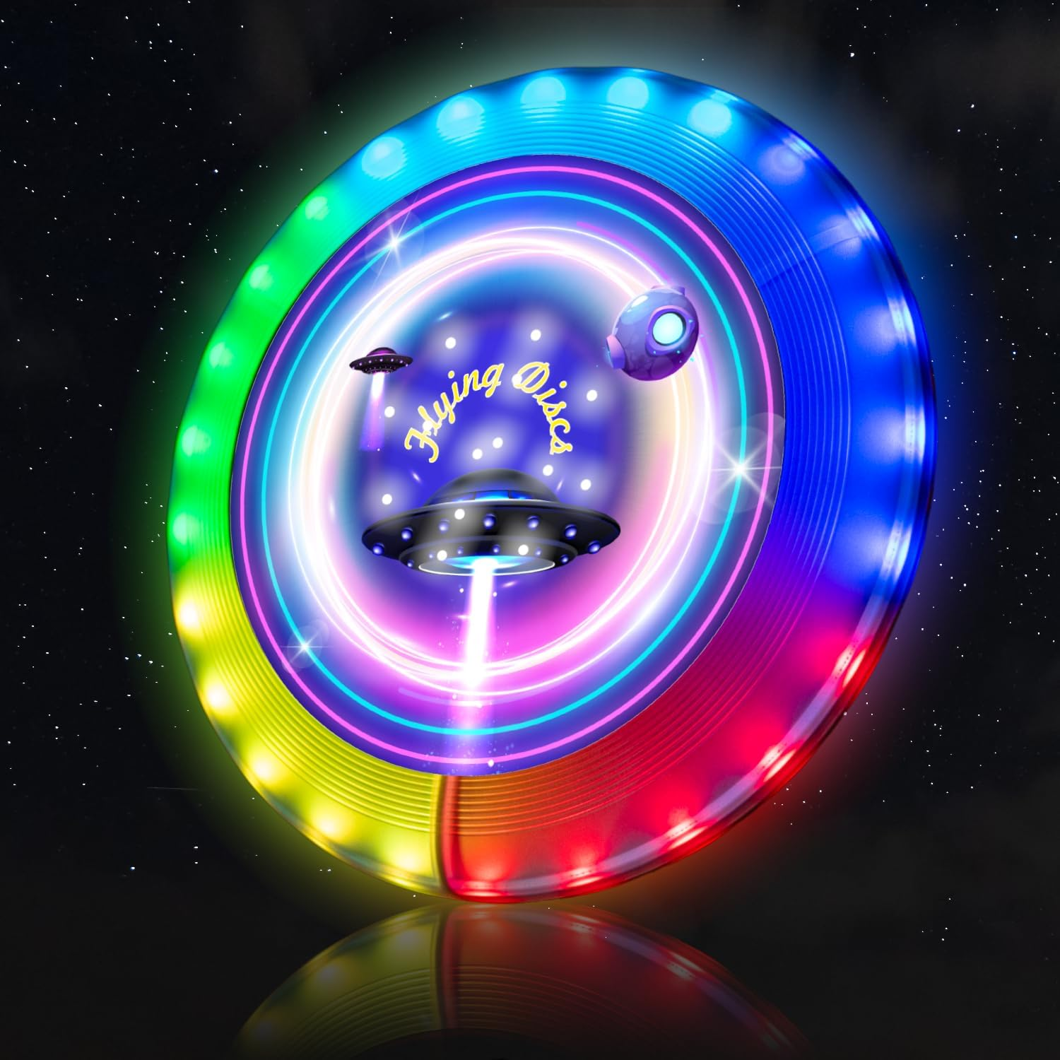 27Cm Glowing in the Dark Frisbee, Glow in the Dark LED Flying Disc with 39 RGB Leds,7 Modes, Waterproof, 178G and Rechargable