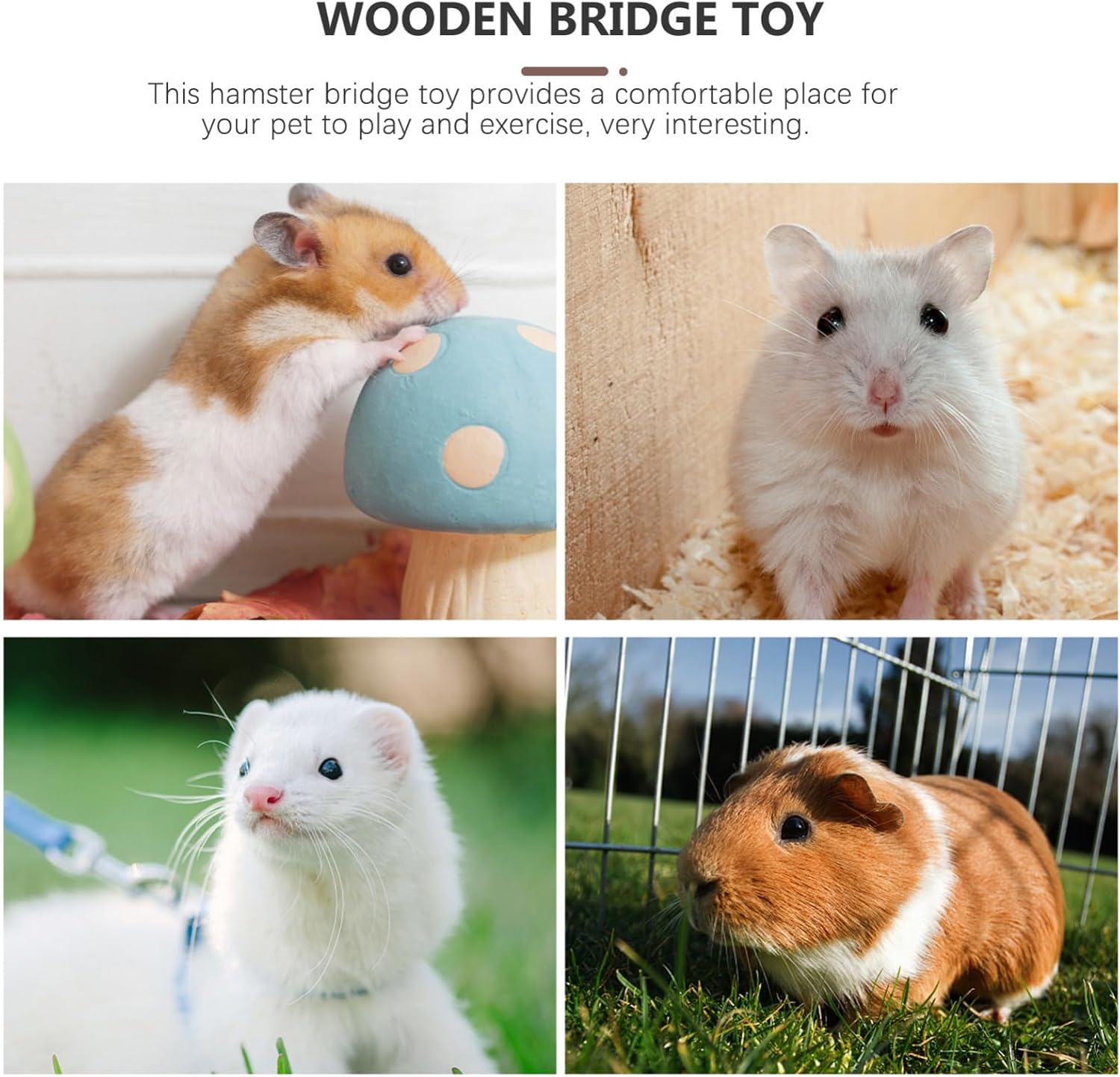 Housoutil Hamster Bridge Wooden Climbing Ladder Medium Size Hamster Ramp Pet Cage Toy for Small Rodents and Chinchillas image number 5