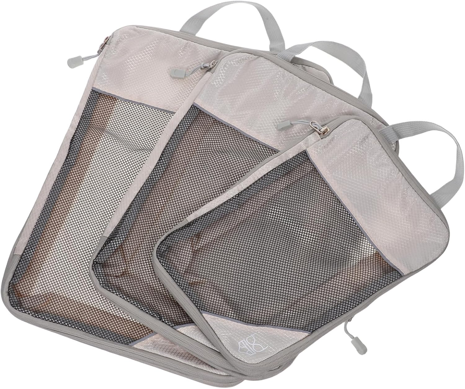 POPETPOP 3PCS Expandable Compression Packing Cubes Travel Organizer Bags for Clothes Shoes Accessories Space-Saving Luggage Storage Beige image number 5