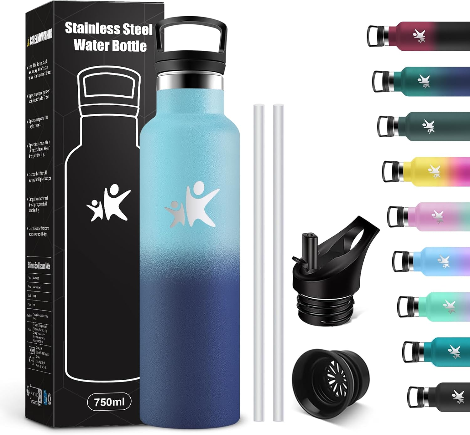 Kollykolla Stainless Steel Drinking Bottle, 1 Litre, Leak-Proof Water Bottle with Straw, Suitable for Carbonated Drinks, Vacuum Thermos Flask, Bpa-Free, Water Bottle for Adults, Sports, Fitness, Gym