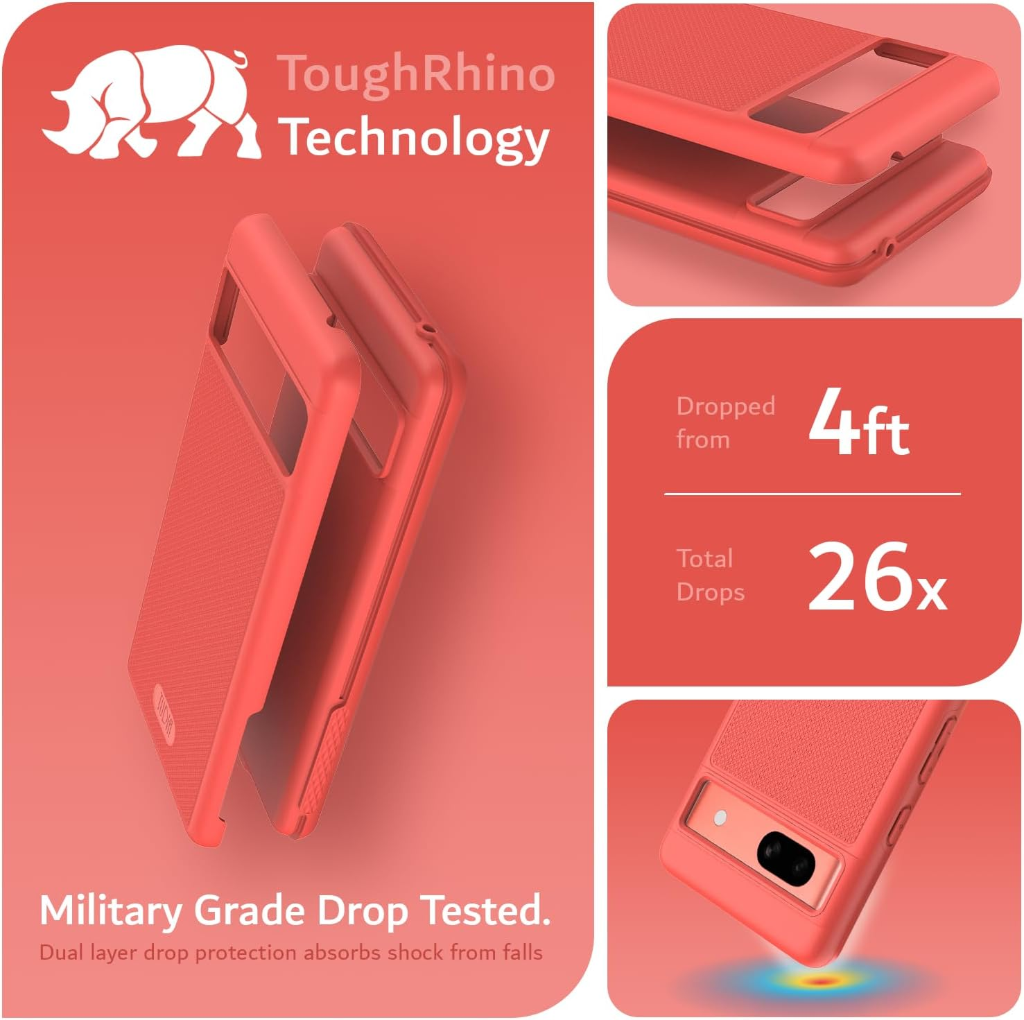 TUDIA Dualshield Grip Designed for Google Pixel 7A Case (2023), [Mergegrip] Military Grade Dual Layer Shockproof Slim Tough Non-Slip Heavy Duty Protective Phone Case Cover (Coral)